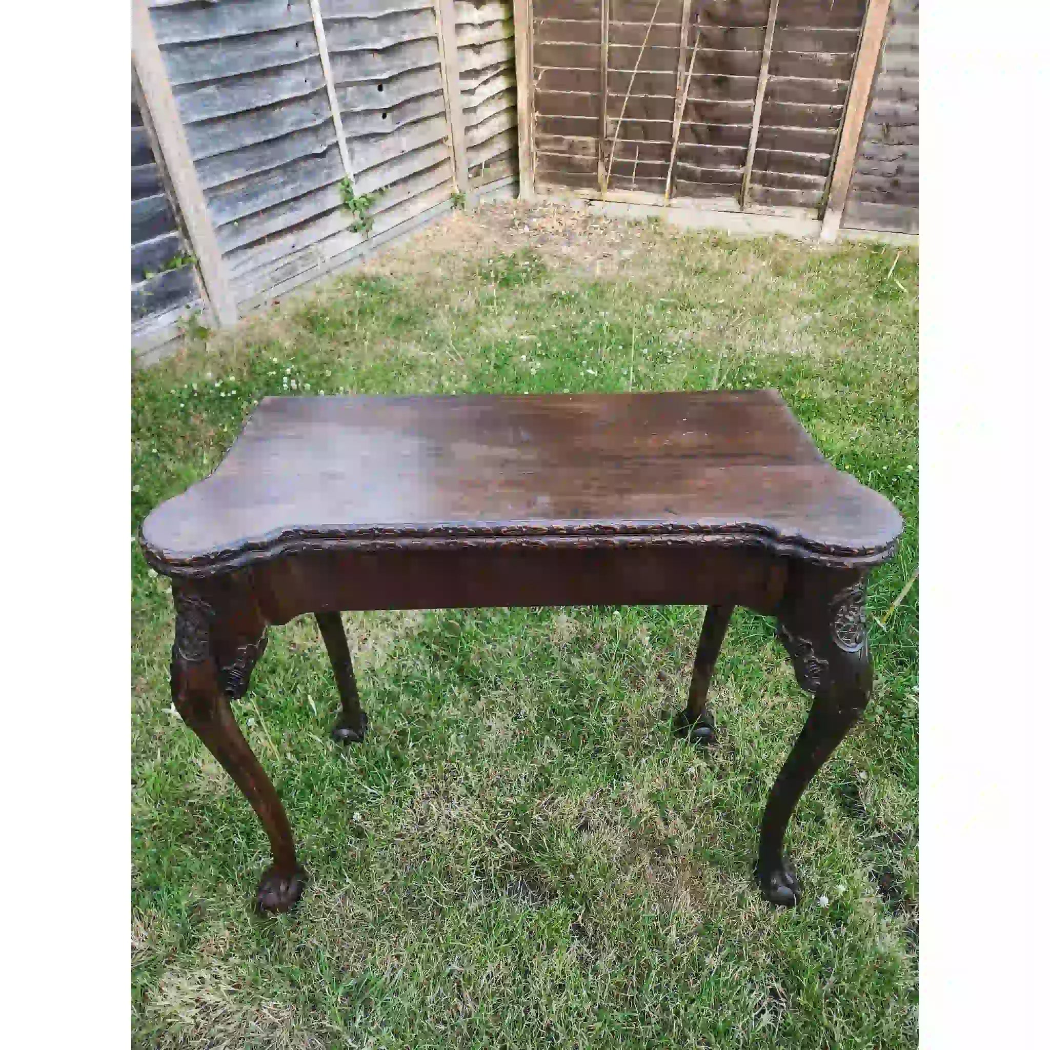 【アンティーク】 カードテーブル / ビクトリアン様式 / イギリス / カブリオールレッグ(猫脚),クロウ&ボール