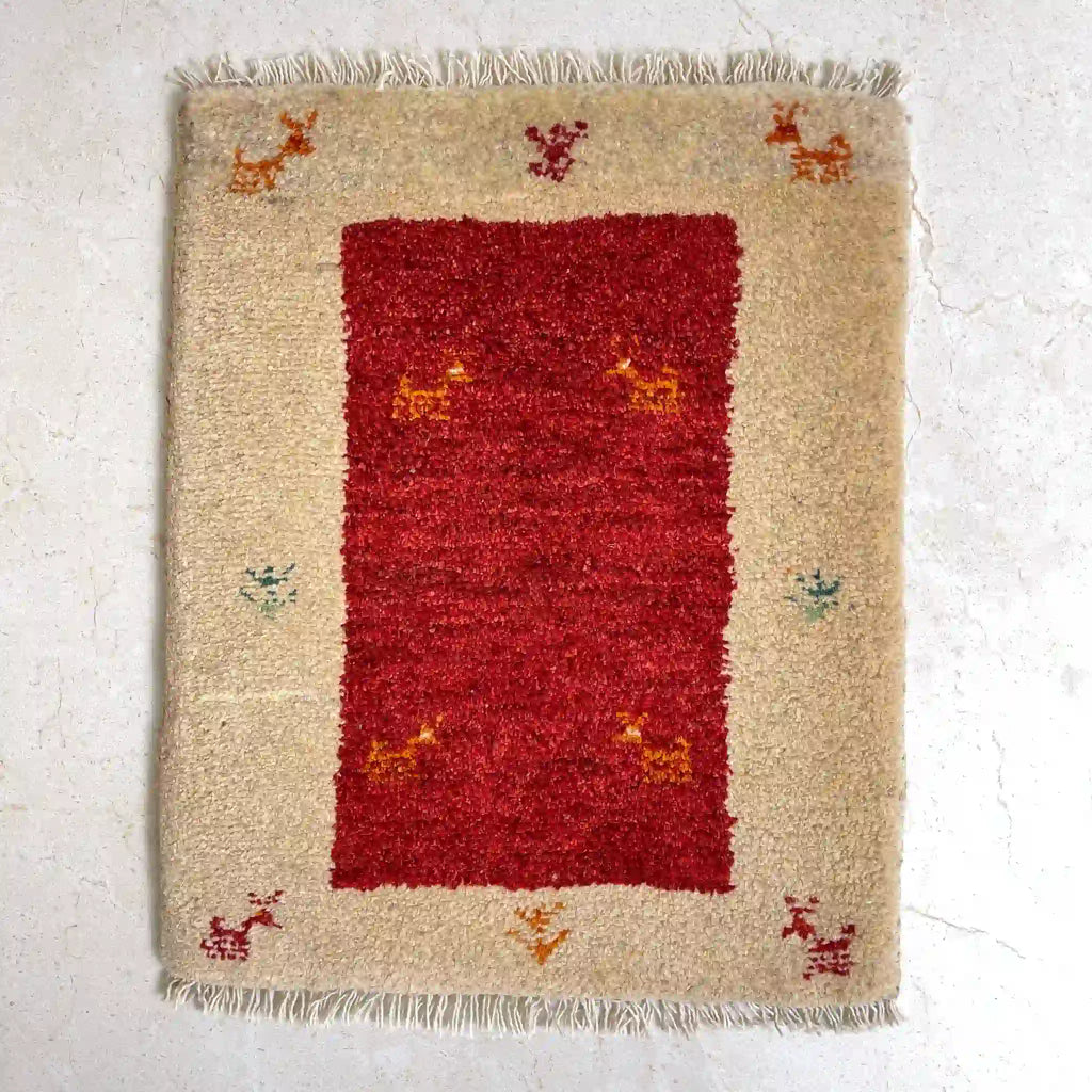 ギャッベ 56cm×45cm / ウール / イラン / 手織り / 草木染め / [絨毯