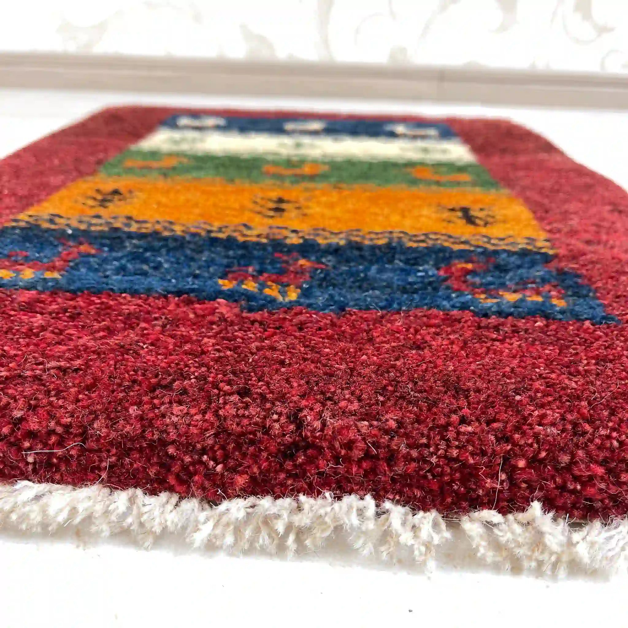 【絨毯/ラグ/ペルシャ絨毯】 ギャッベ 58×44 シラーズ産 ウール 手織り 草木染め