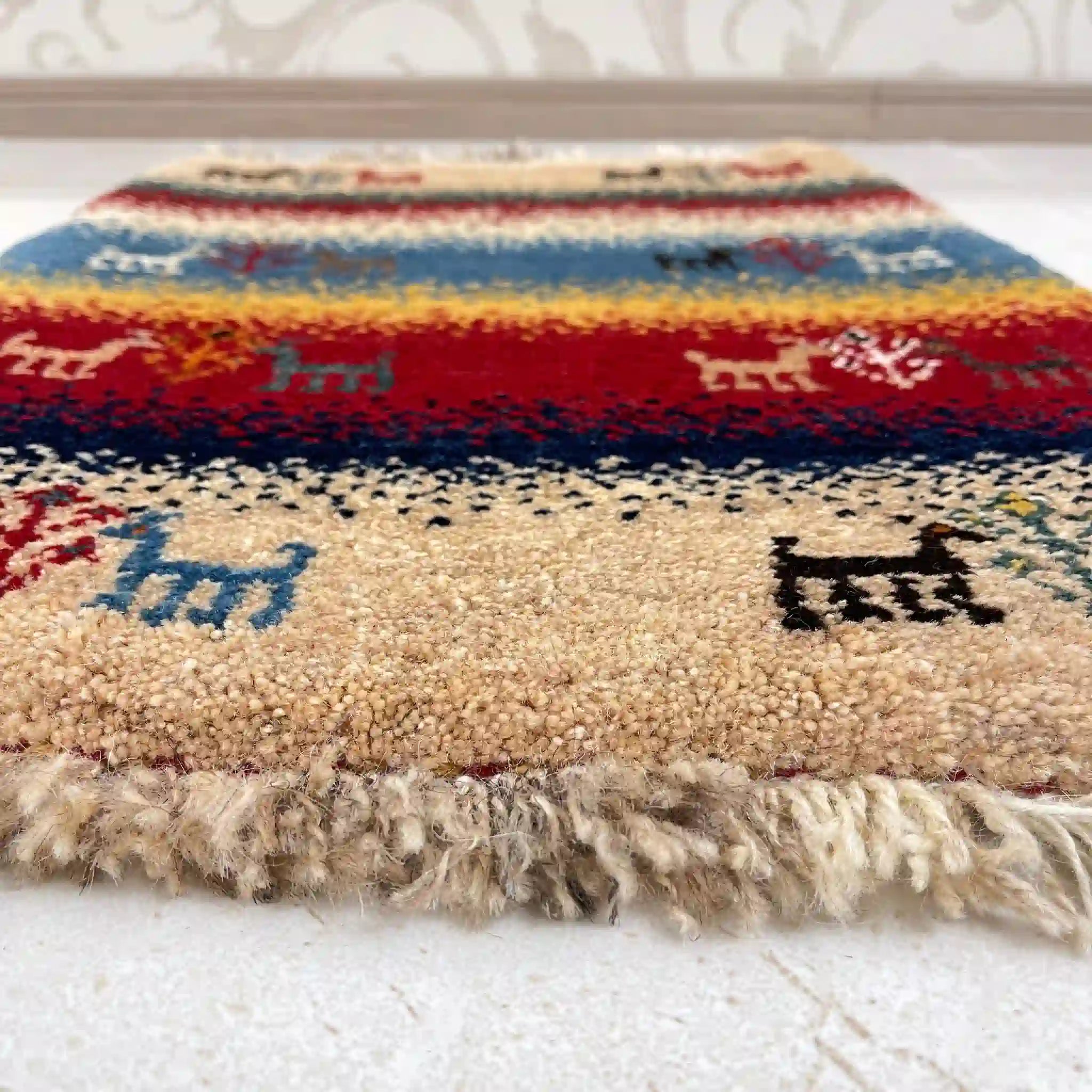 【絨毯/ラグ/ペルシャ絨毯】 ギャッベ 65×46 シラーズ産 ウール 手織り 草木染め