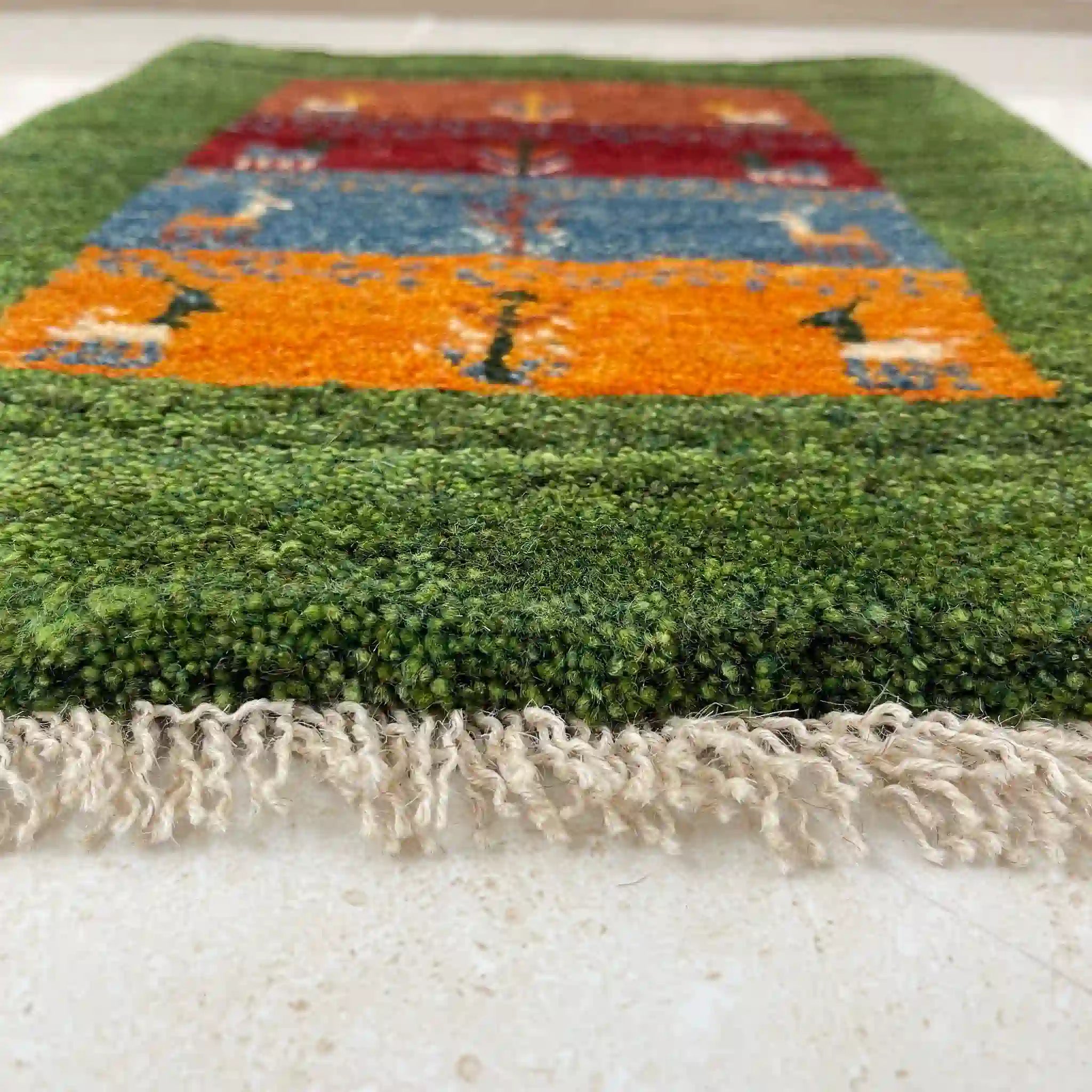 【絨毯/ラグ/ペルシャ絨毯】 ギャッベ 52×42 シラーズ産 ウール 手織り 草木染め