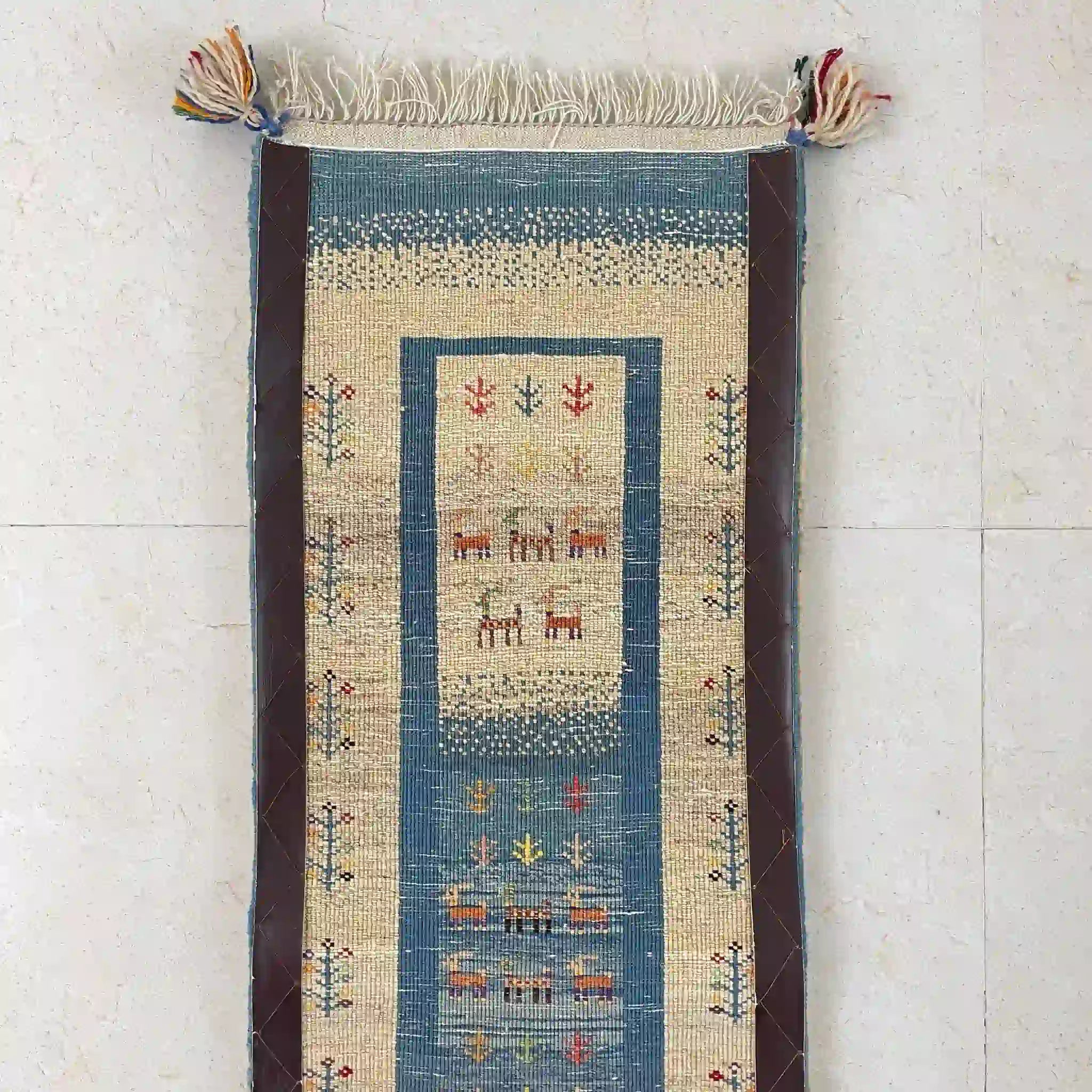【絨毯/ラグ/ペルシャ絨毯】 ギャッベ 124×42 シラーズ産 / ウールイラン / カシュクール / 手織り / 草木染め