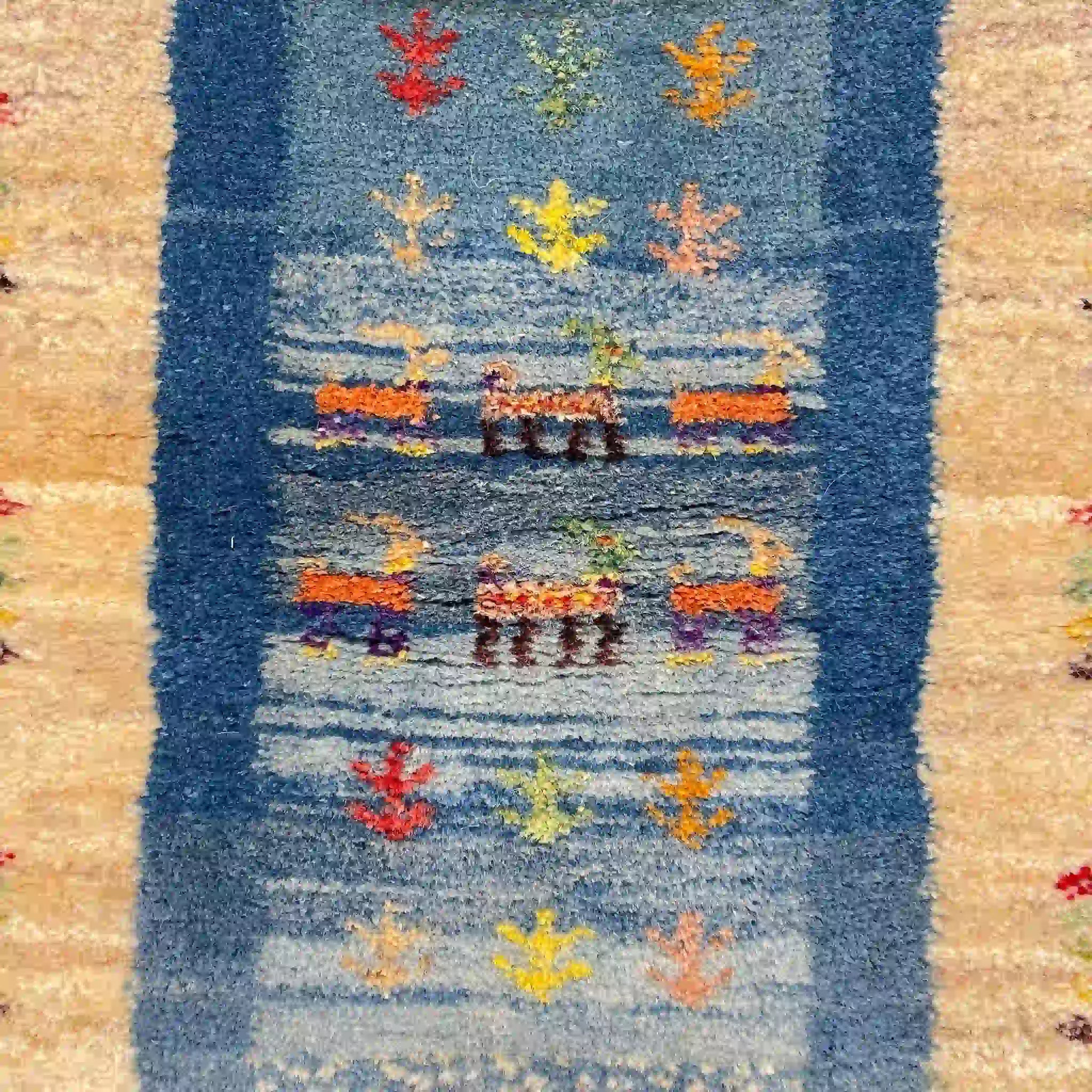 【絨毯/ラグ/ペルシャ絨毯】 ギャッベ 124×42 シラーズ産 / ウールイラン / カシュクール / 手織り / 草木染め