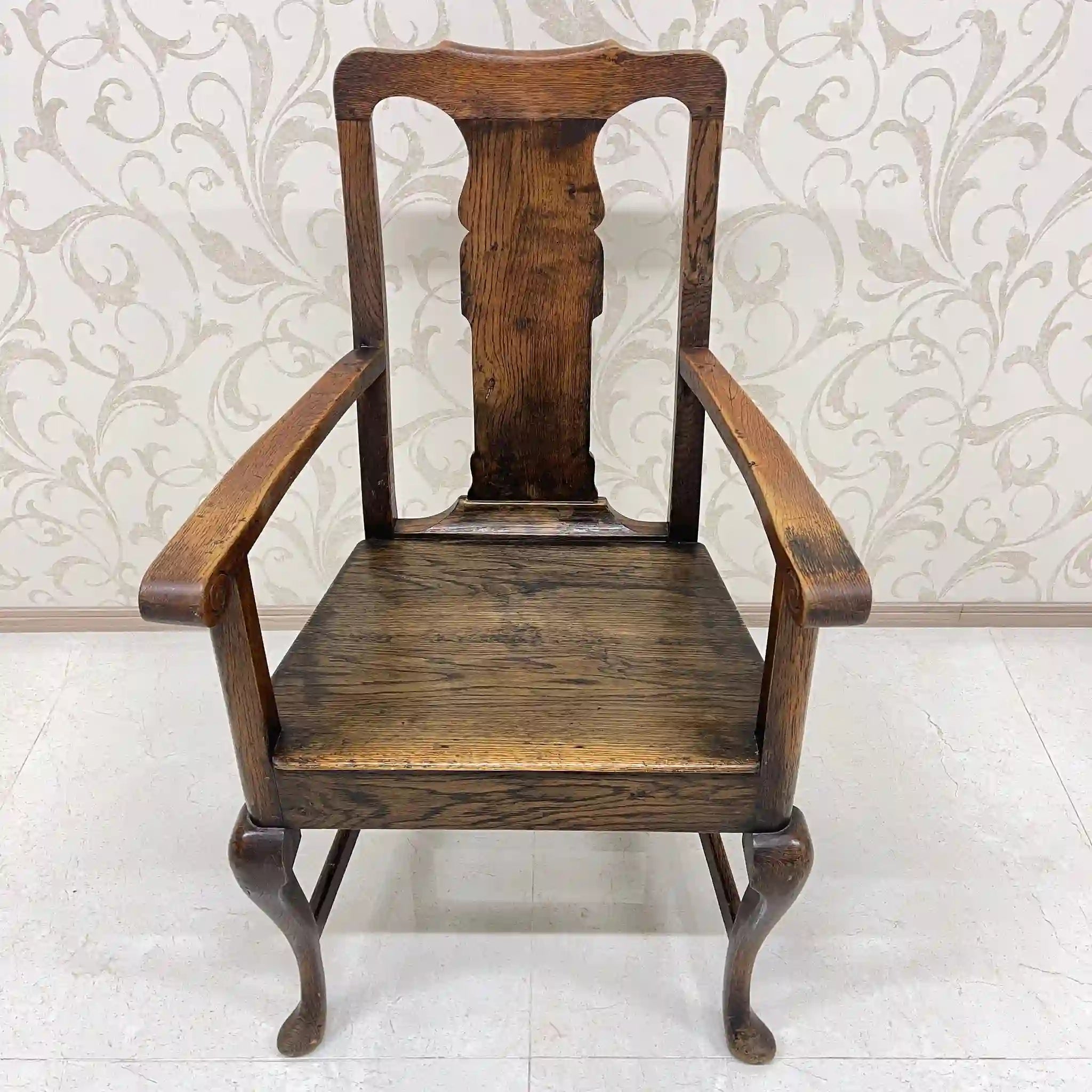 【アンティーク】 アンティーク ホールチェア / クイーンアン様式 / オーク材 / イギリス / アームレスト