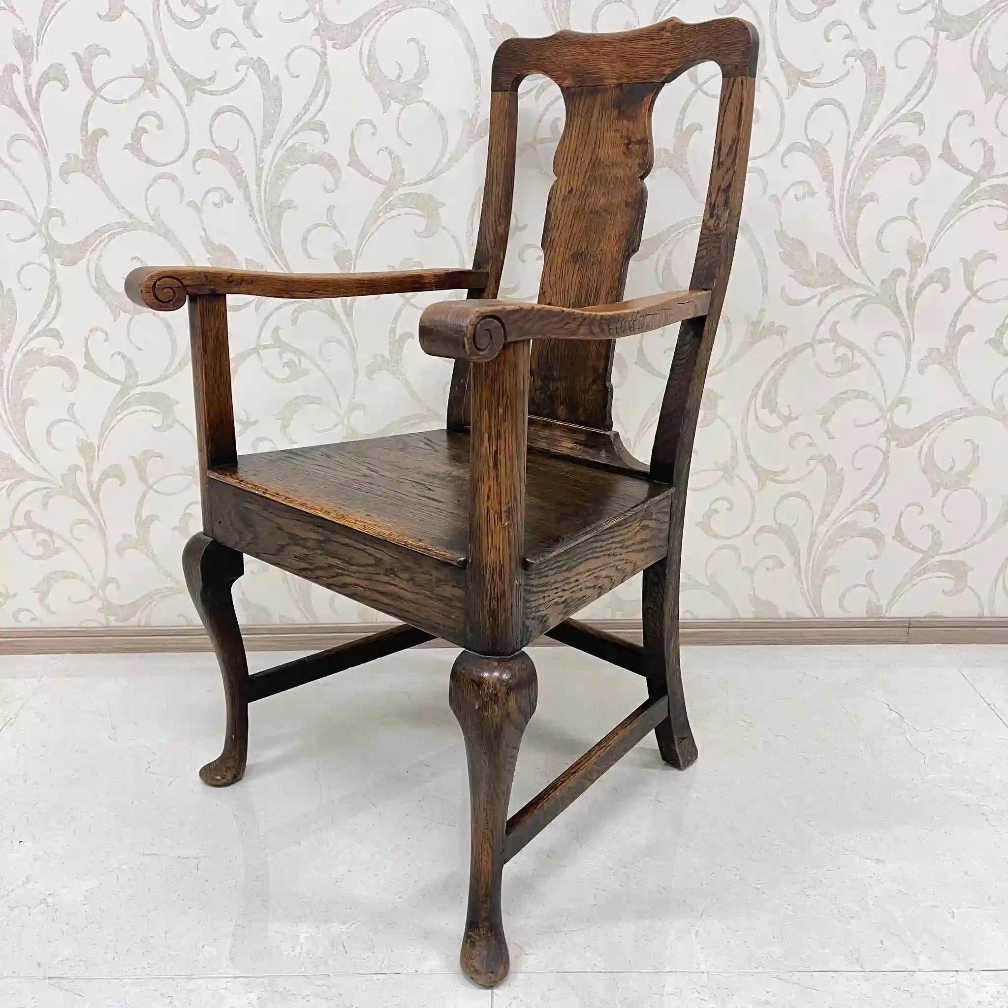 【アンティーク】 アンティーク ホールチェア / クイーンアン様式 / オーク材 / イギリス / アームレスト