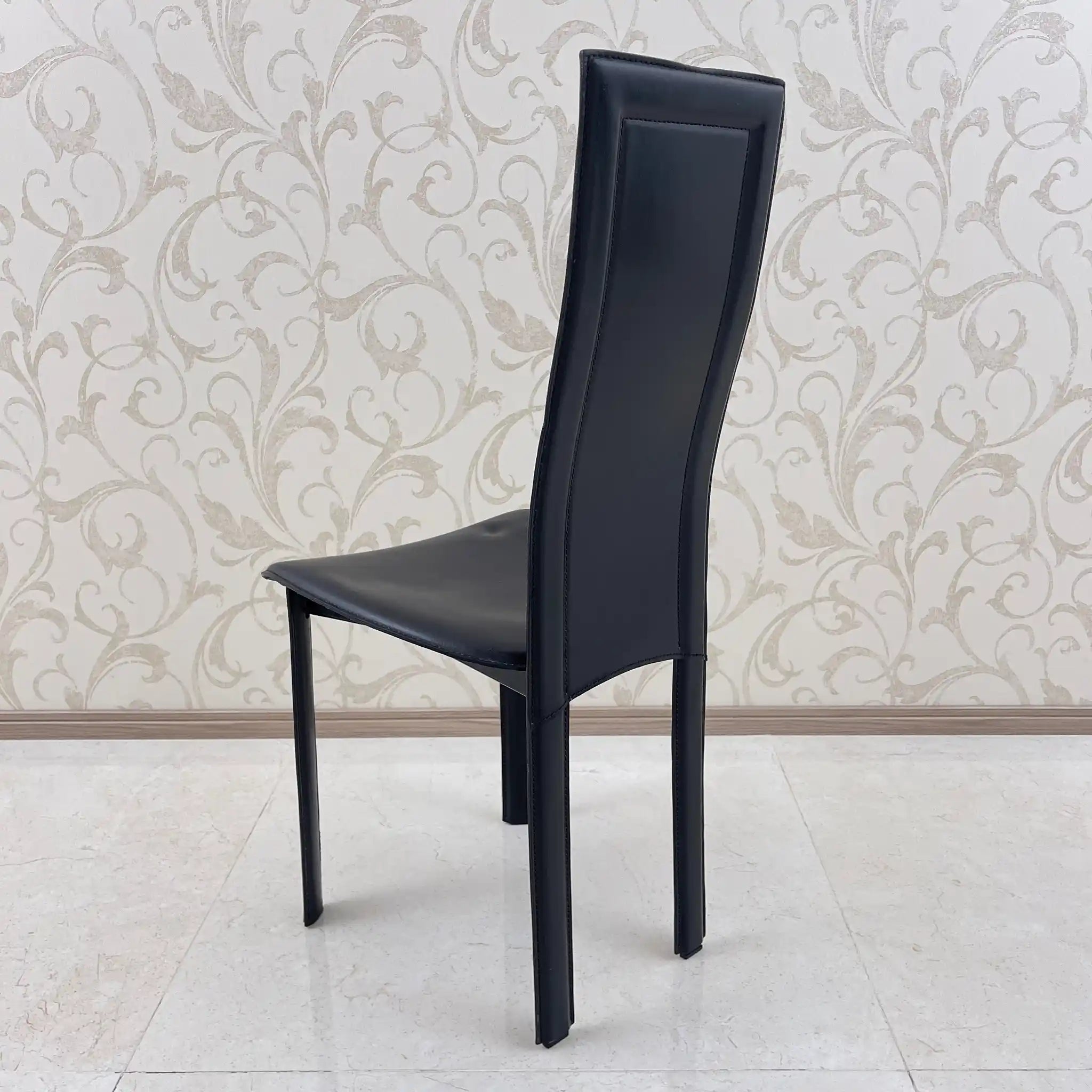 Antique high-back dining chair / genuine leather / Italian leather