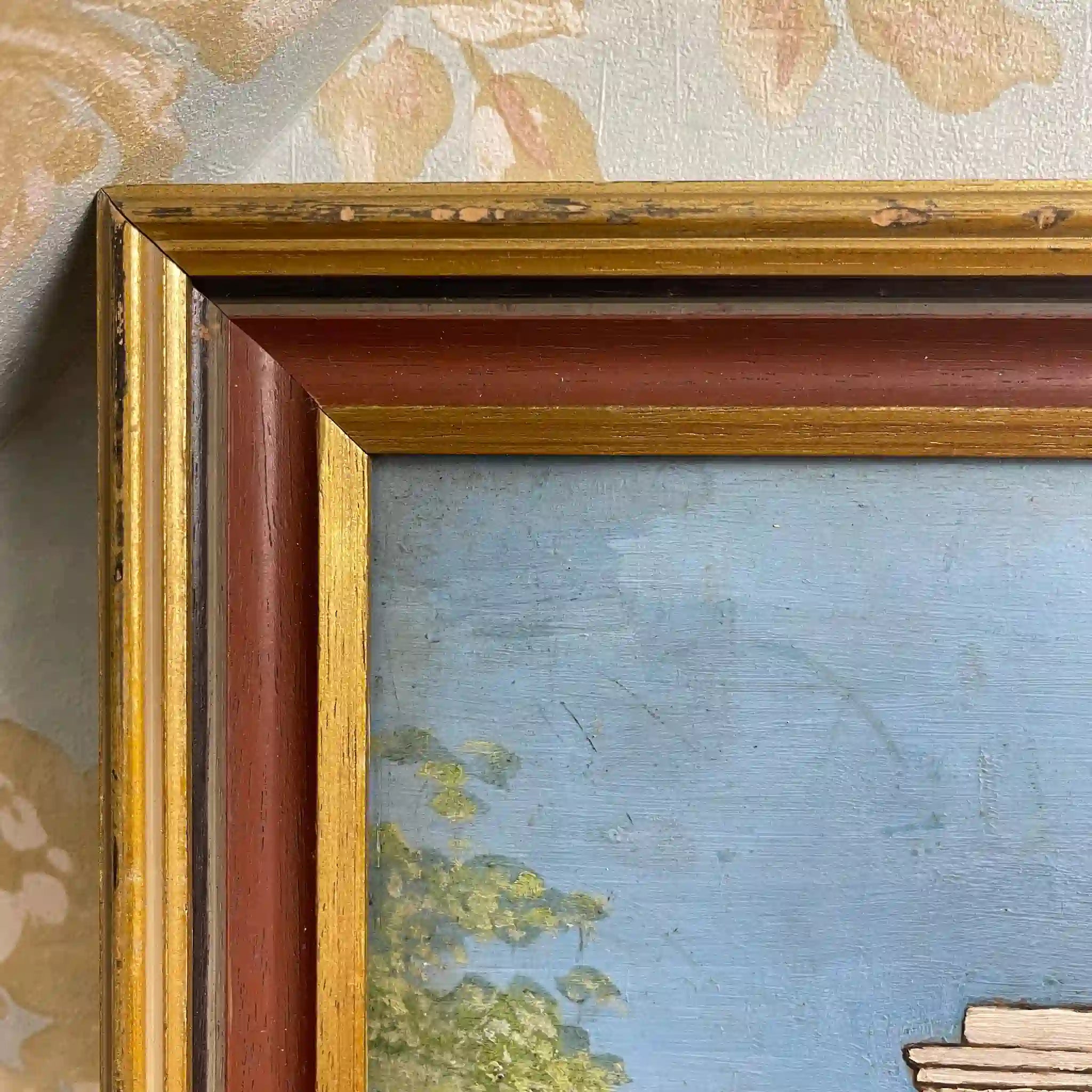 【アンティーク】木フレームアートボード 風景画