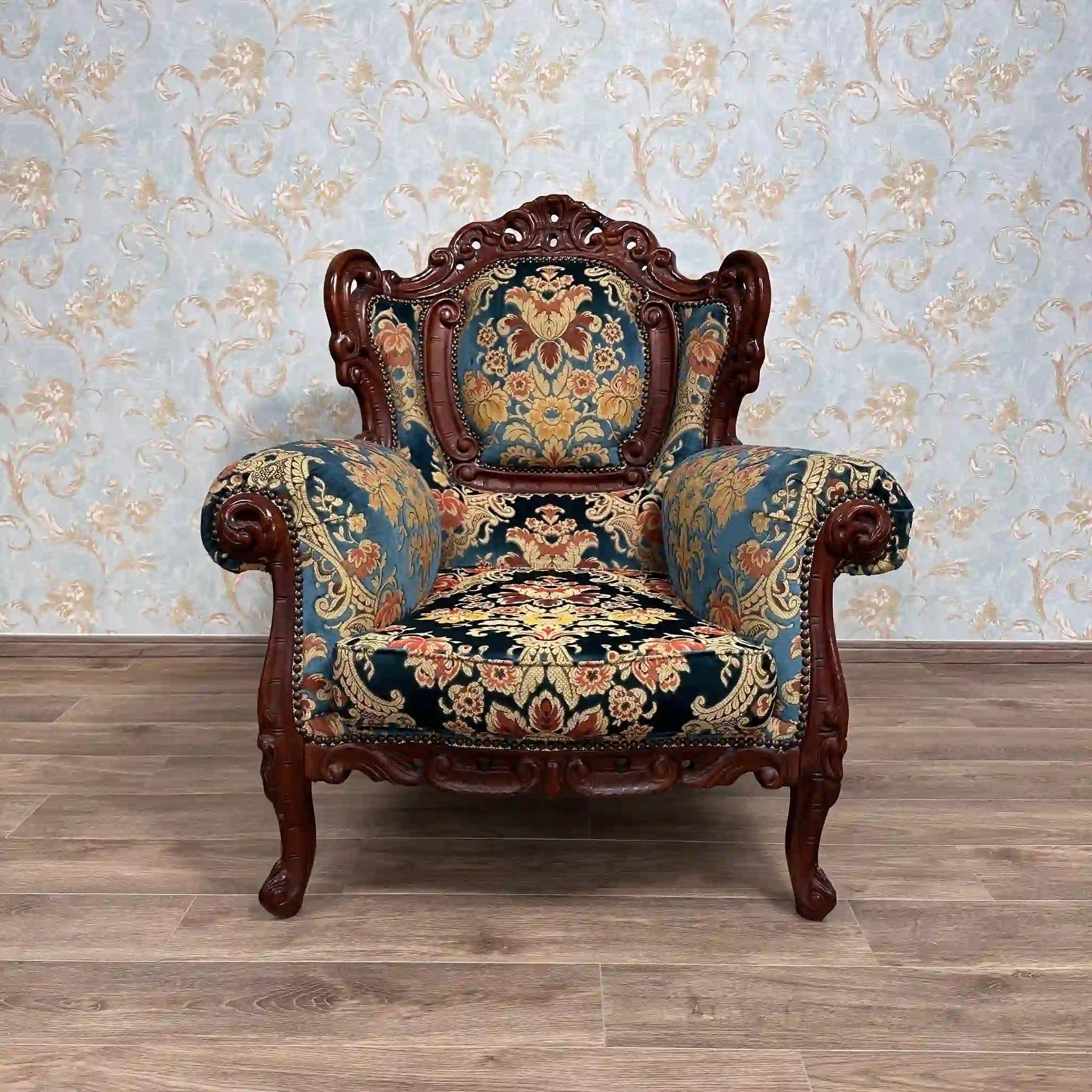 【ビンテージ】 ソファ1P / ロココ調 / 金華山織り