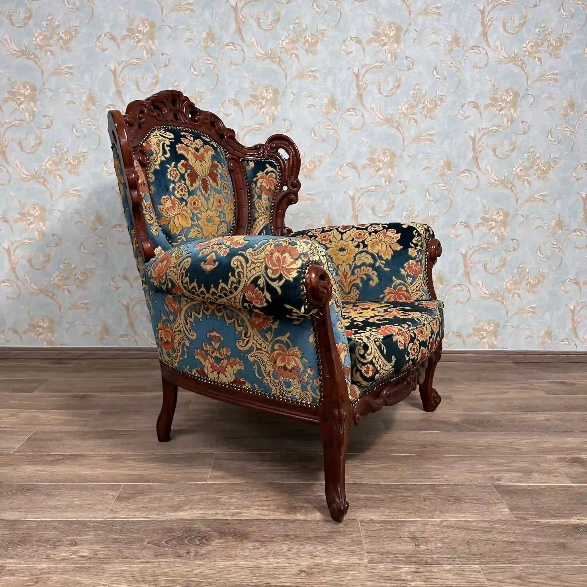 【ビンテージ】 ソファ1P / ロココ調 / 金華山織り