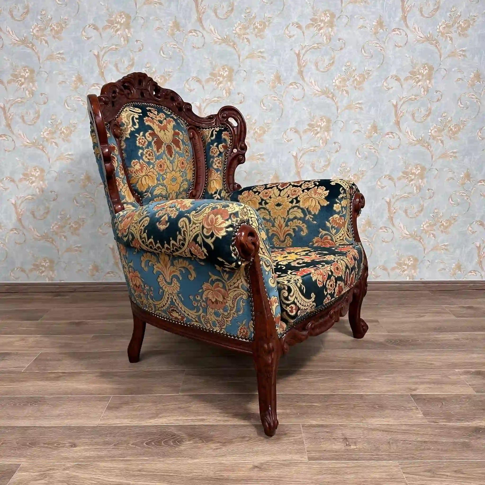 【ビンテージ】 ソファ1P / ロココ調 / 金華山織り