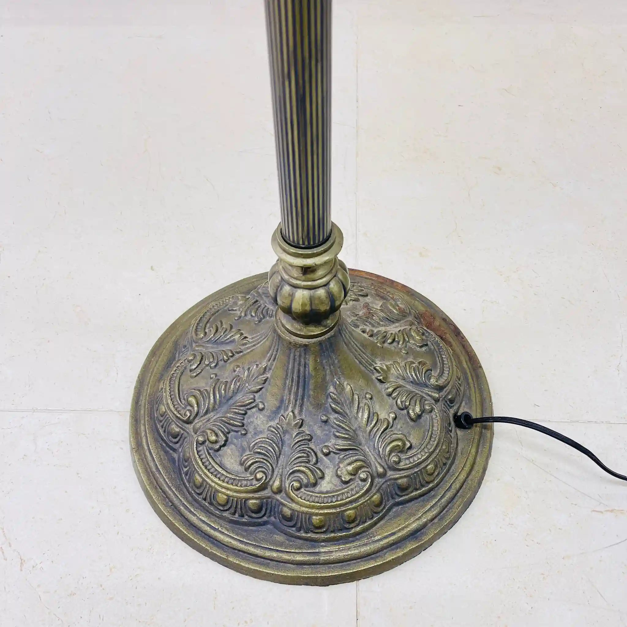 Vintage lamp with stained glass shade, likely from the late 20th century, made in England.