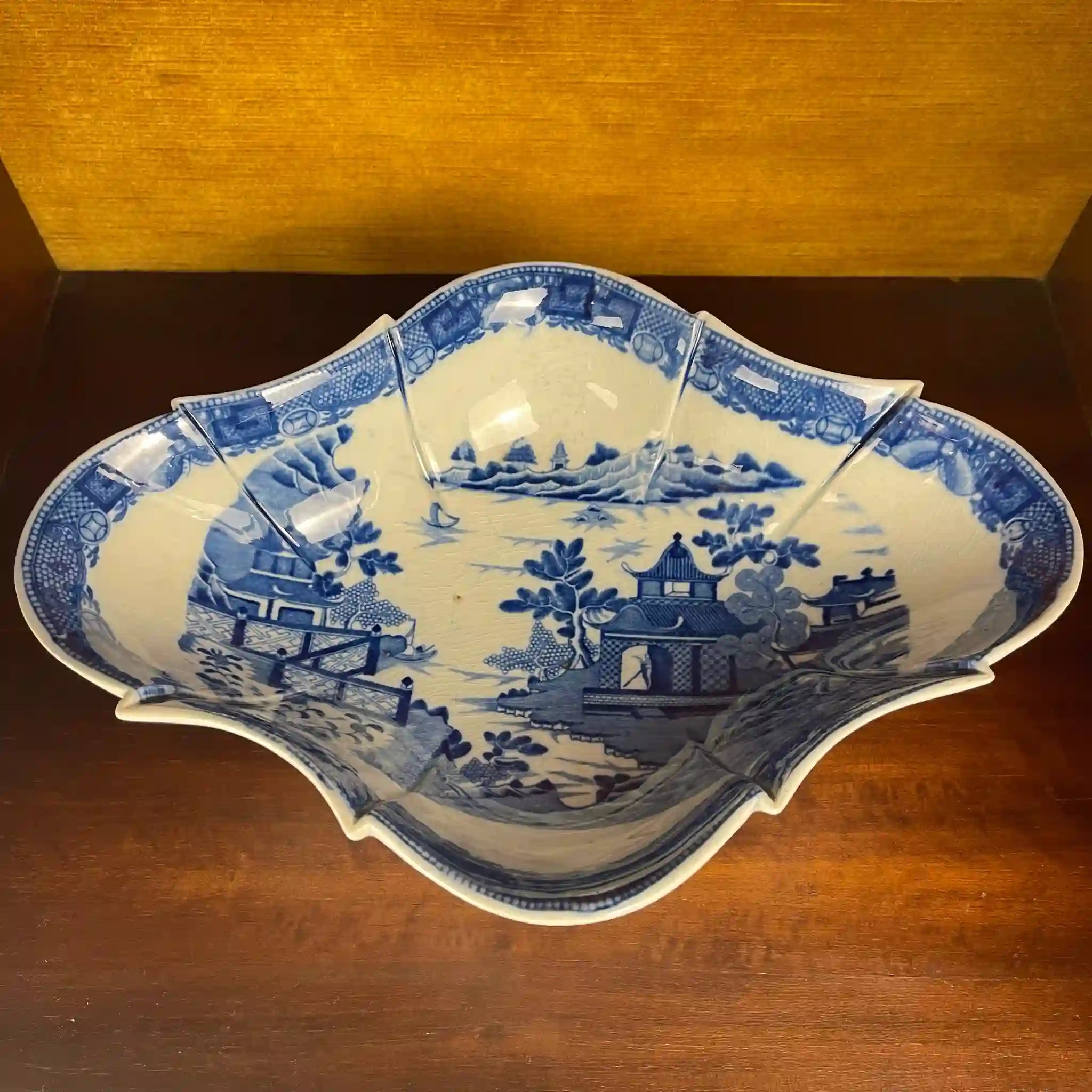 【アンティーク】デボニア型皿 ブルーイタリアン ブルーウィローパターン フルーテッド SPODE(スポード) / 1800年頃 イギリス