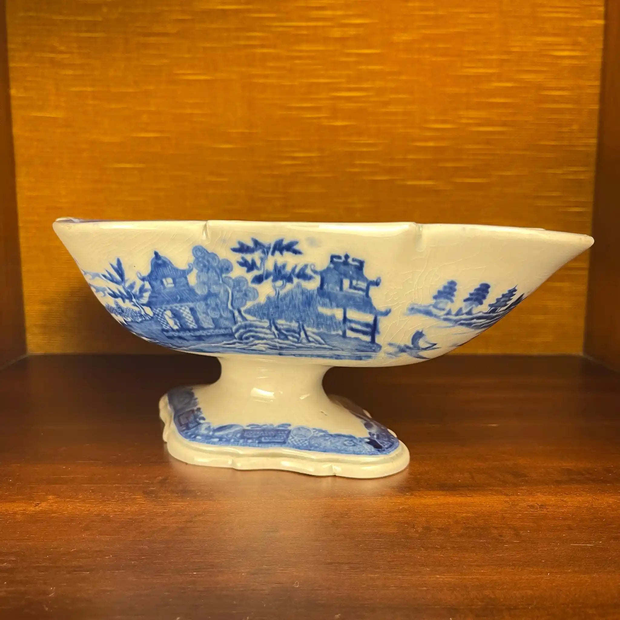 【アンティーク】デボニア型皿 ブルーイタリアン ブルーウィローパターン フルーテッド SPODE(スポード) / 1800年頃 イギリス