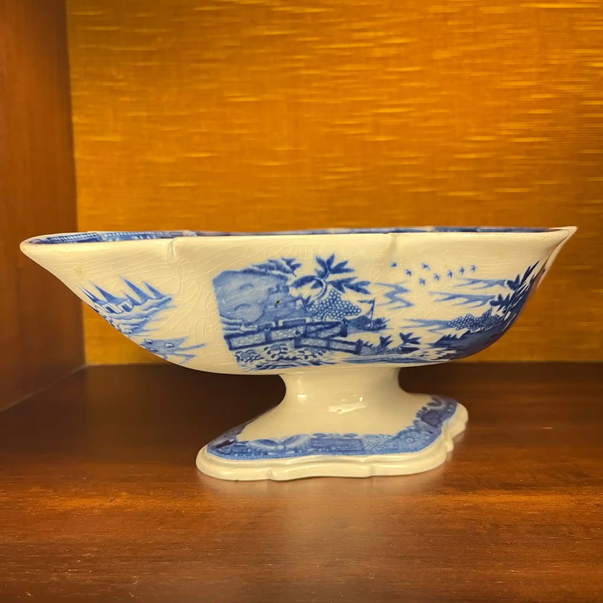 【アンティーク】デボニア型皿 ブルーイタリアン ブルーウィローパターン フルーテッド SPODE(スポード) / 1800年頃 イギリス