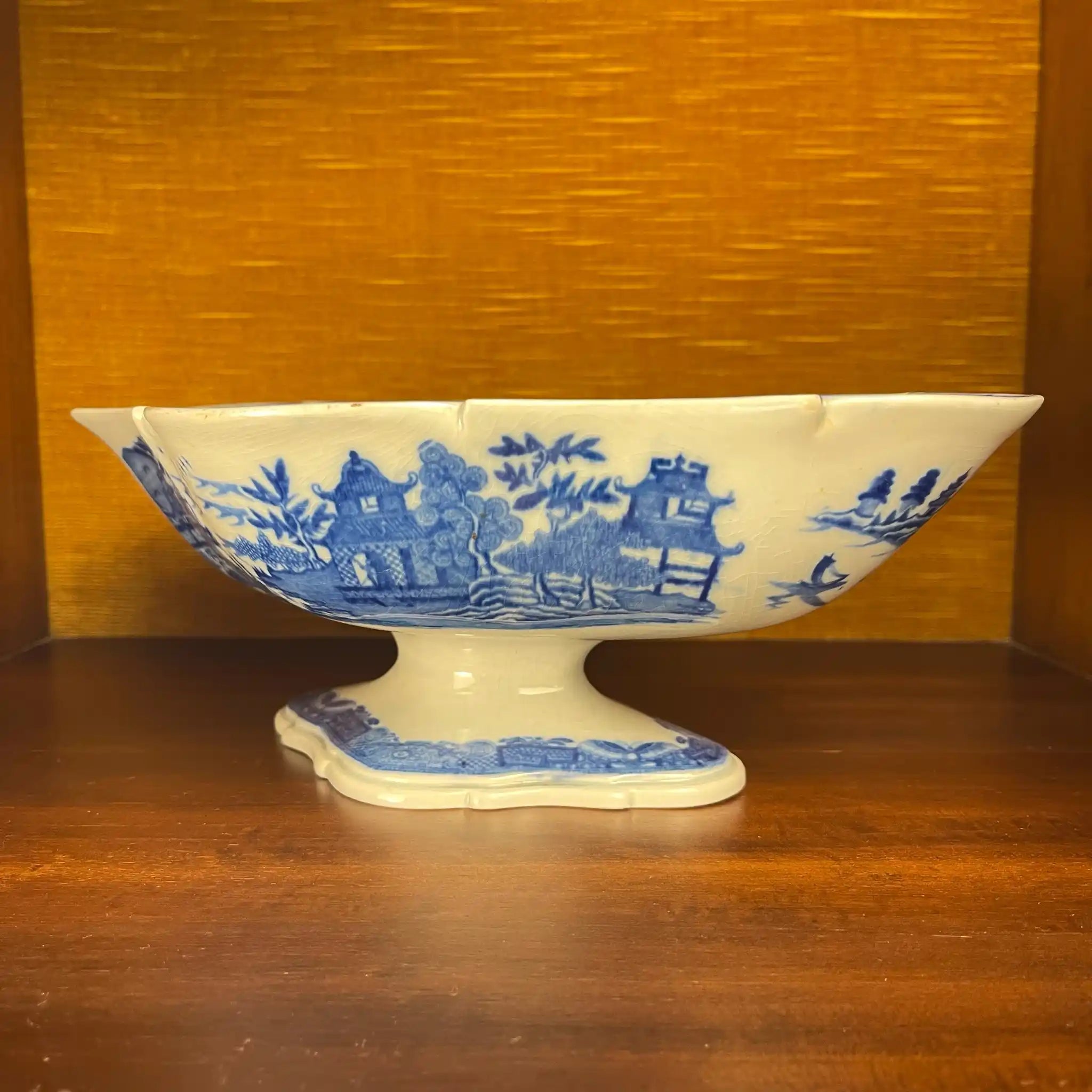 【アンティーク】デボニア型皿 ブルーイタリアン ブルーウィローパターン フルーテッド SPODE(スポード) / 1800年頃 イギリス