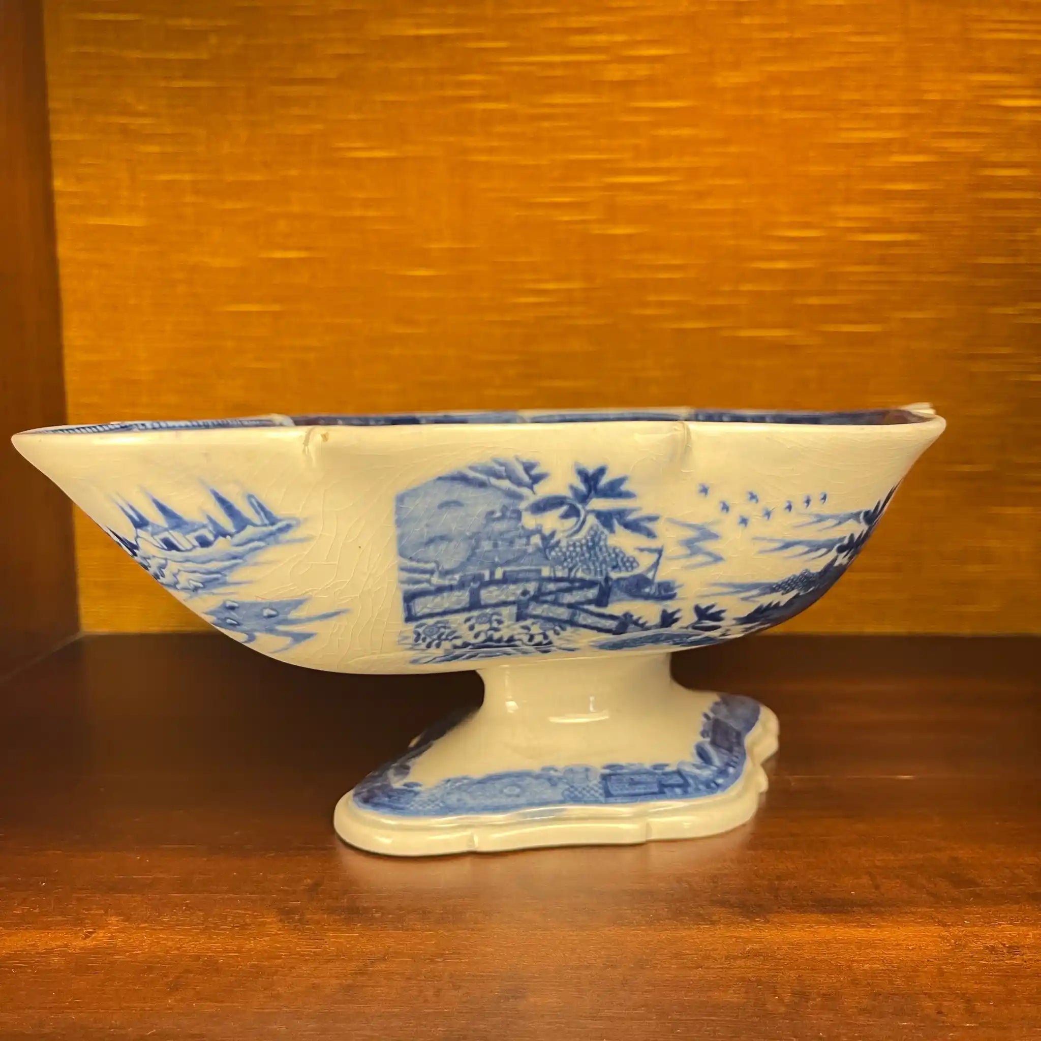 【アンティーク】デボニア型皿 ブルーイタリアン ブルーウィローパターン フルーテッド SPODE(スポード) / 1800年頃 イギリス