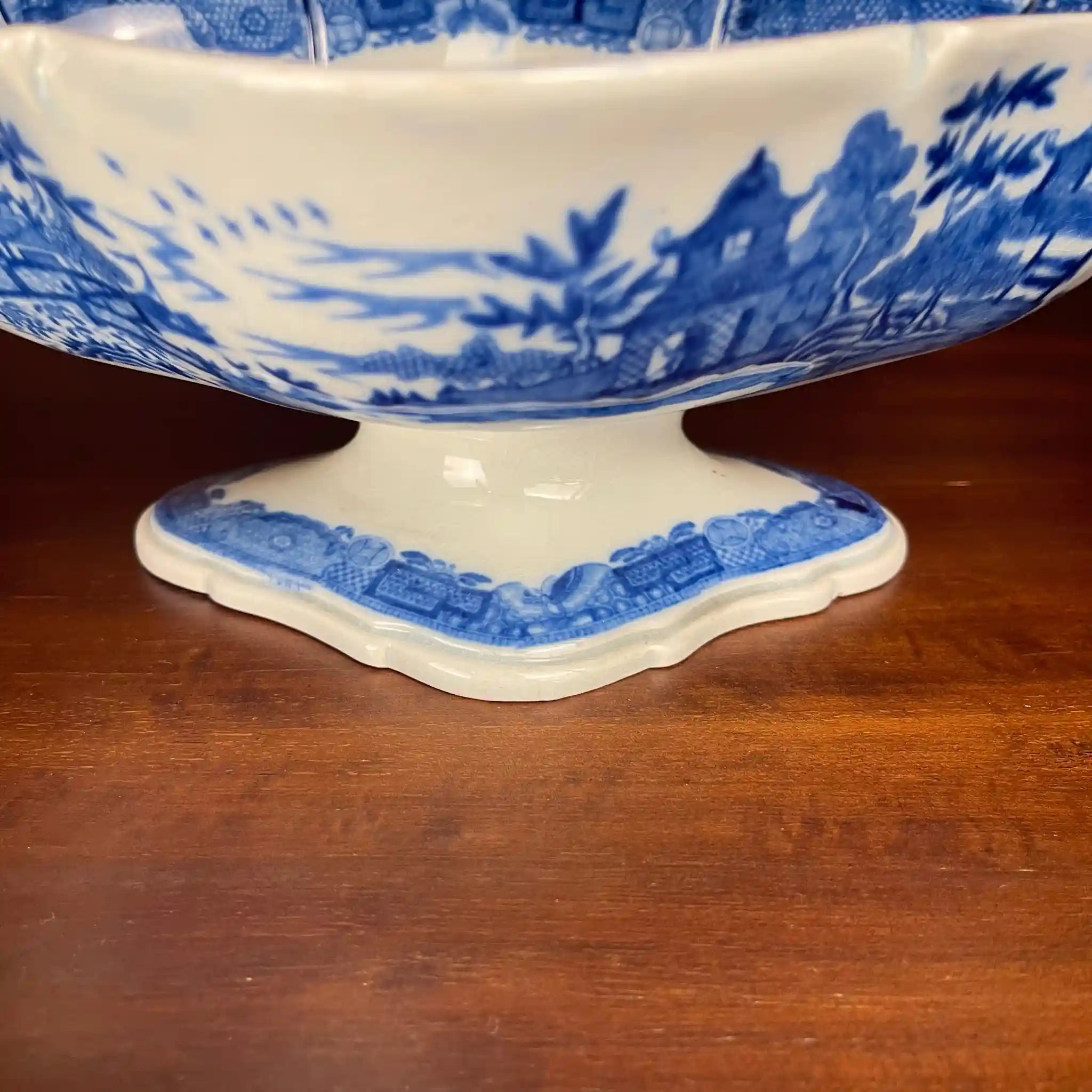 【アンティーク】デボニア型皿 ブルーイタリアン ブルーウィローパターン フルーテッド SPODE(スポード) / 1800年頃 イギリス