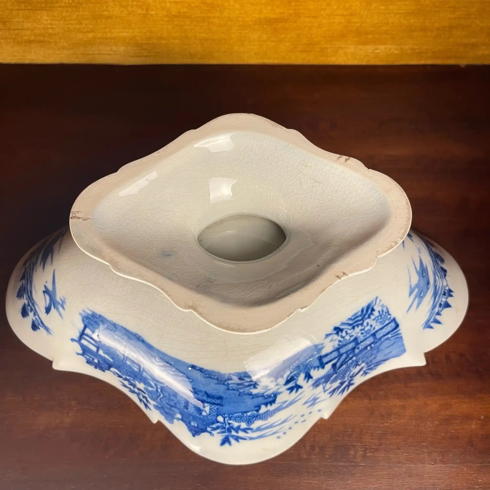 【アンティーク】デボニア型皿 ブルーイタリアン ブルーウィローパターン フルーテッド SPODE(スポード) / 1800年頃 イギリス