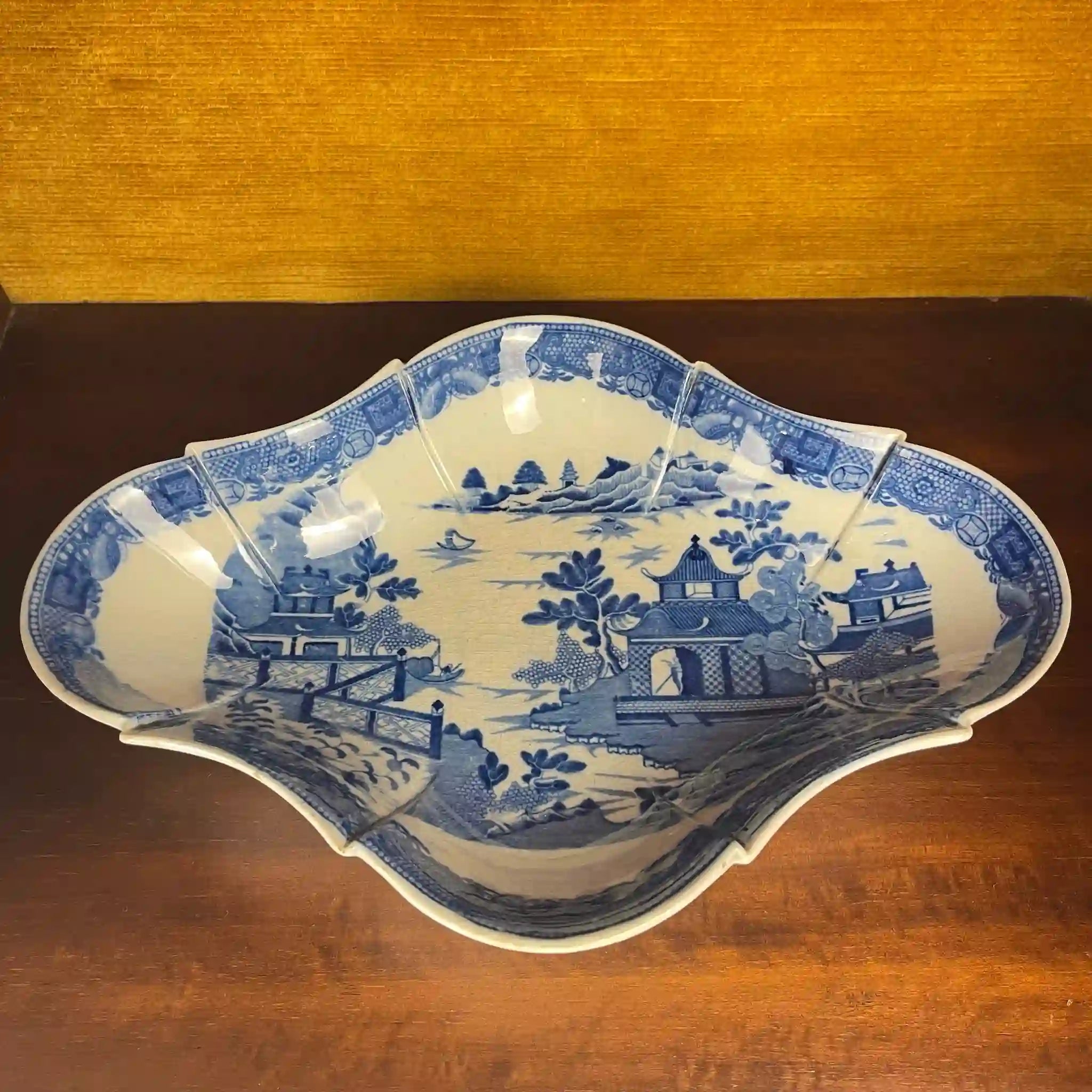【アンティーク】デボニア型皿 ブルーイタリアン ブルーウィローパターン フルーテッド SPODE(スポード) / 1800年頃 イギリス