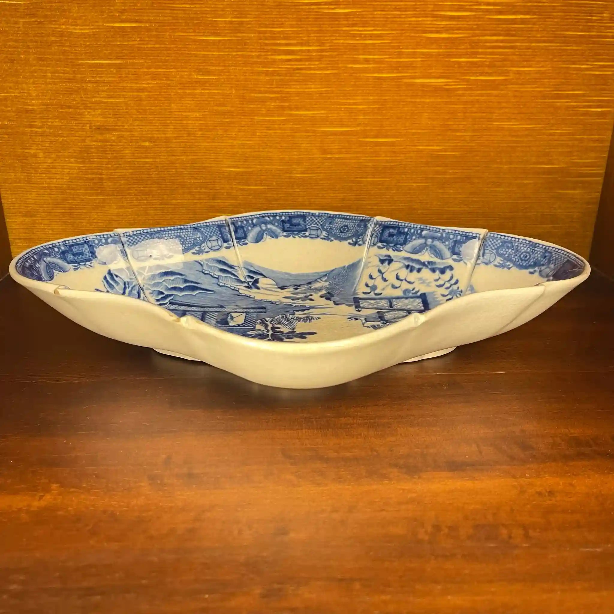 【アンティーク】デボニア型皿 ブルーイタリアン ブルーウィローパターン フルーテッド SPODE(スポード) / 1800年頃 イギリス