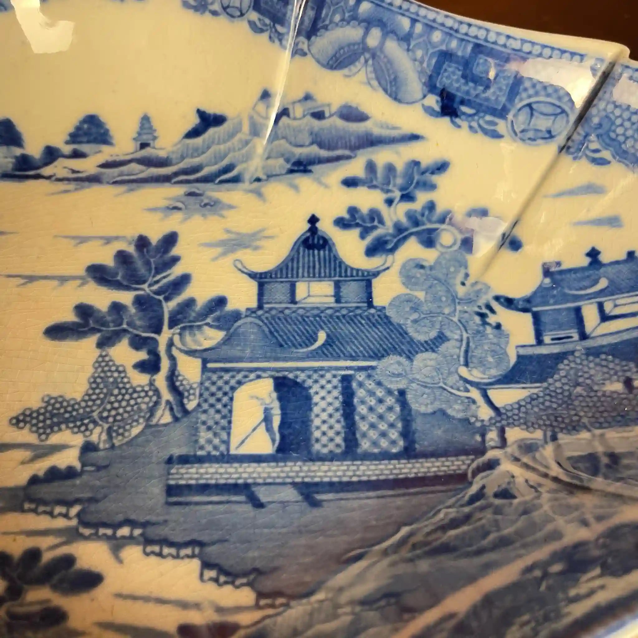 【アンティーク】デボニア型皿 ブルーイタリアン ブルーウィローパターン フルーテッド SPODE(スポード) / 1800年頃 イギリス