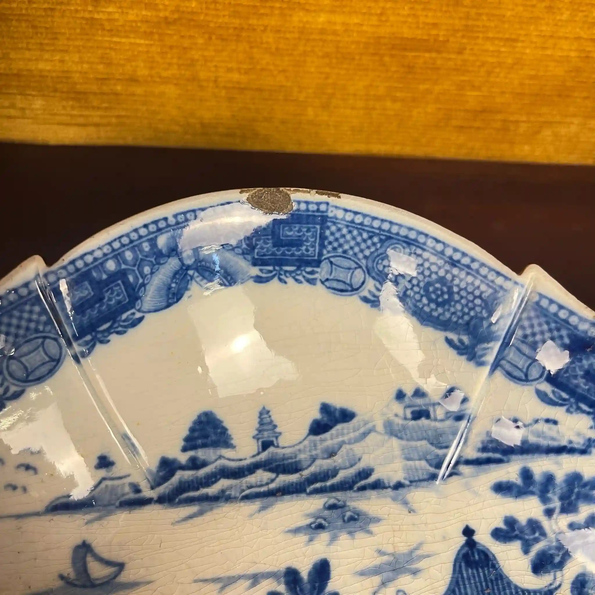 【アンティーク】デボニア型皿 ブルーイタリアン ブルーウィローパターン フルーテッド SPODE(スポード) / 1800年頃 イギリス