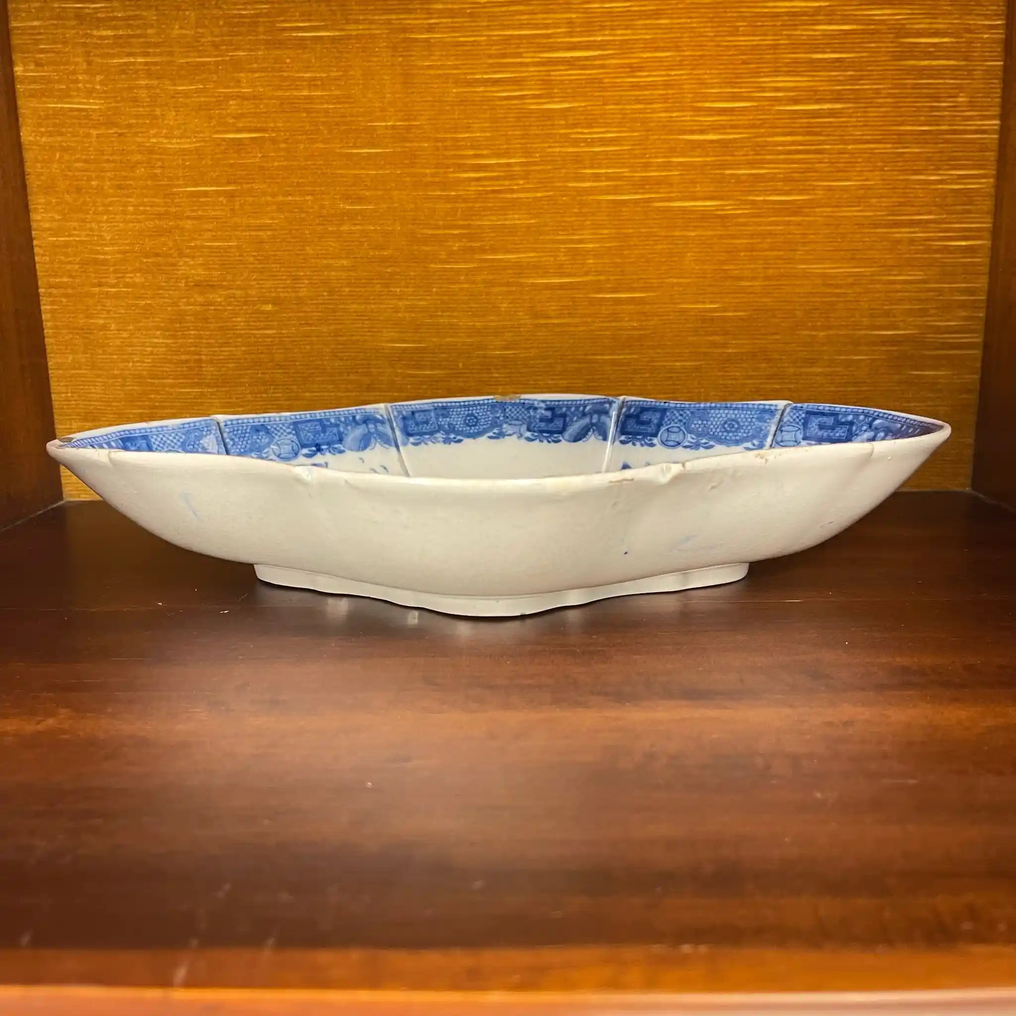【アンティーク】デボニア型皿 ブルーイタリアン ブルーウィローパターン フルーテッド SPODE(スポード) / 1800年頃 イギリス
