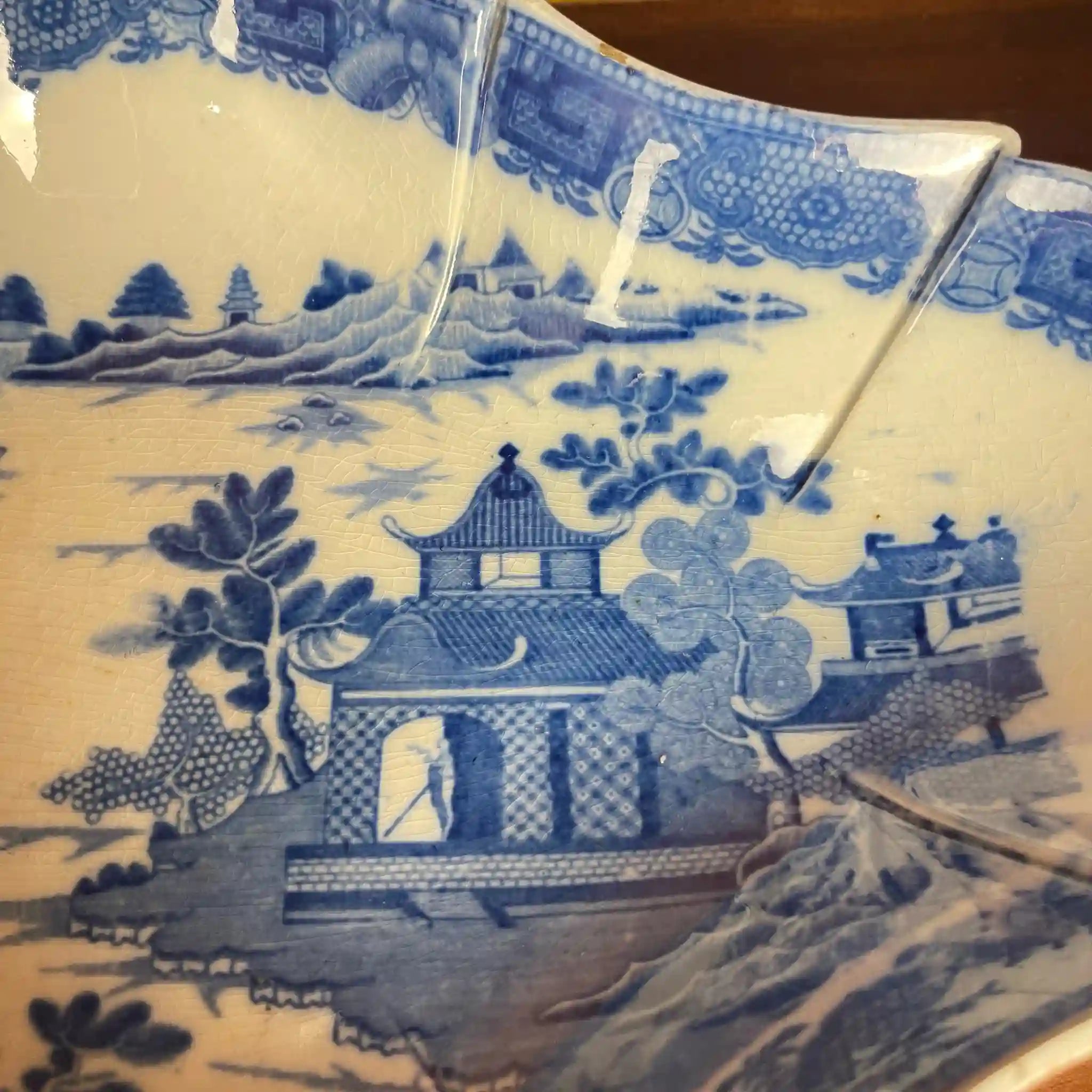 【アンティーク】デボニア型皿 ブルーイタリアン ブルーウィローパターン フルーテッド SPODE(スポード) / 1800年頃 イギリス