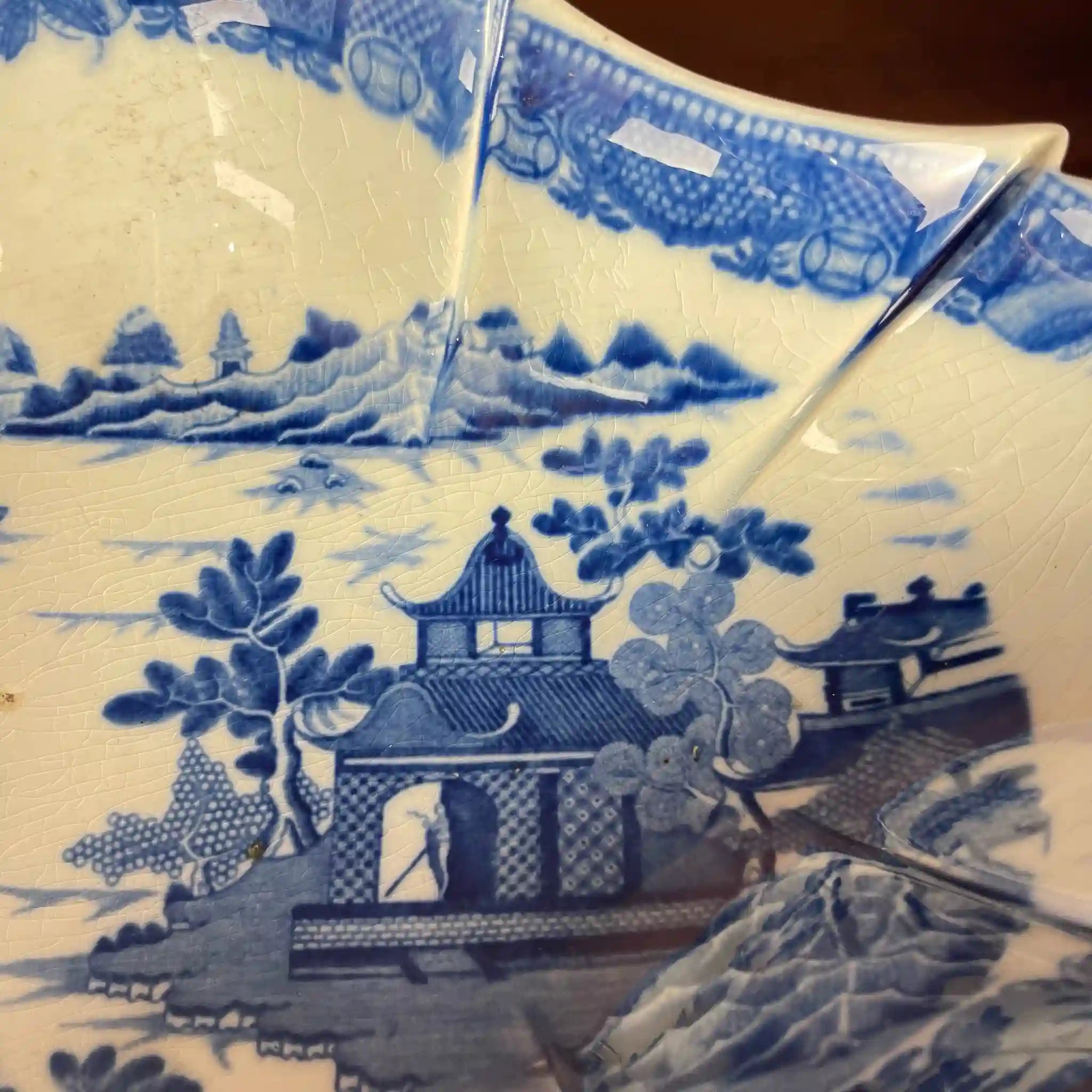 【アンティーク】デボニア型皿 ブルーイタリアン ブルーウィローパターン フルーテッド SPODE(スポード) / 1800年頃 イギリス