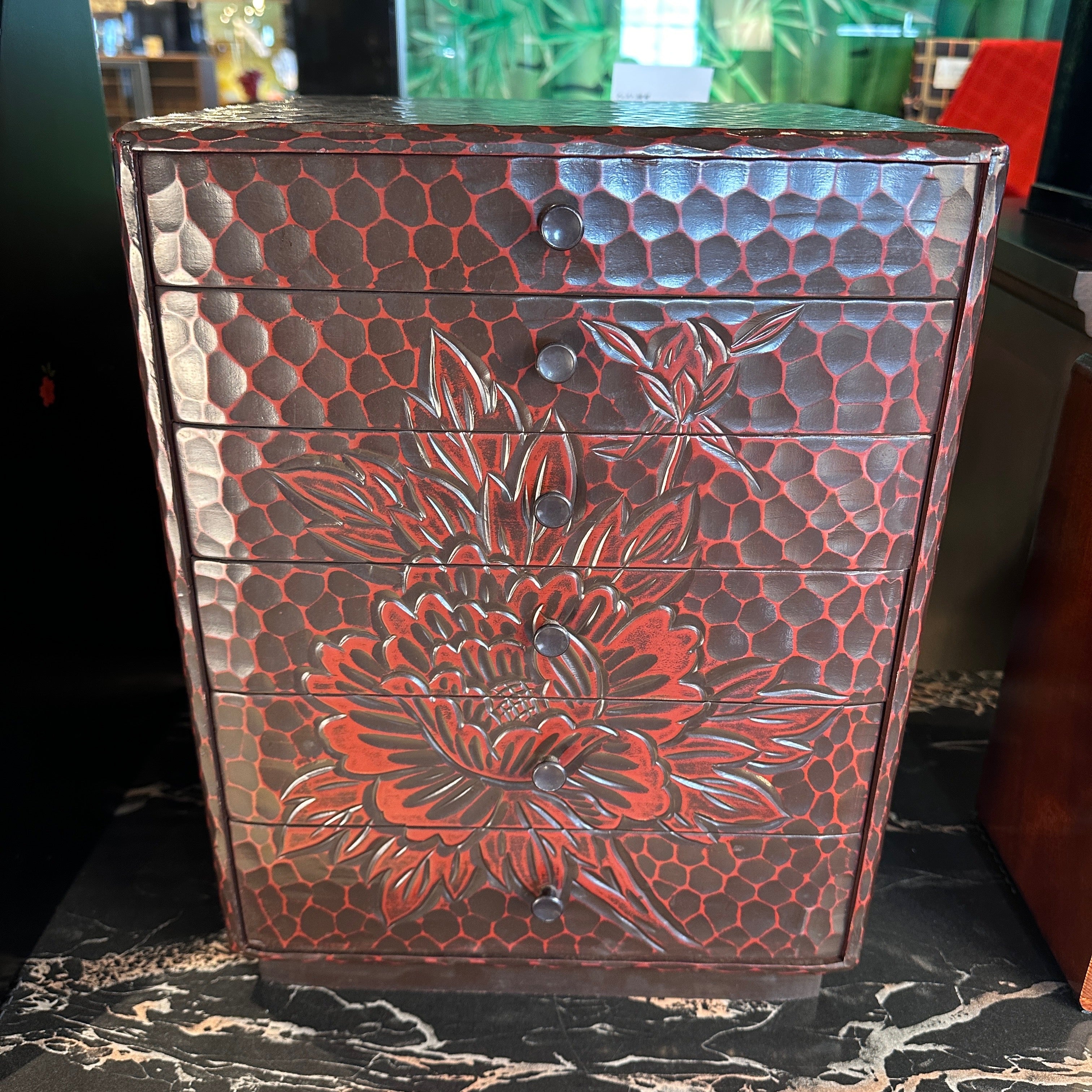 【骨董品】鎌倉彫り ミニチェスト 6段