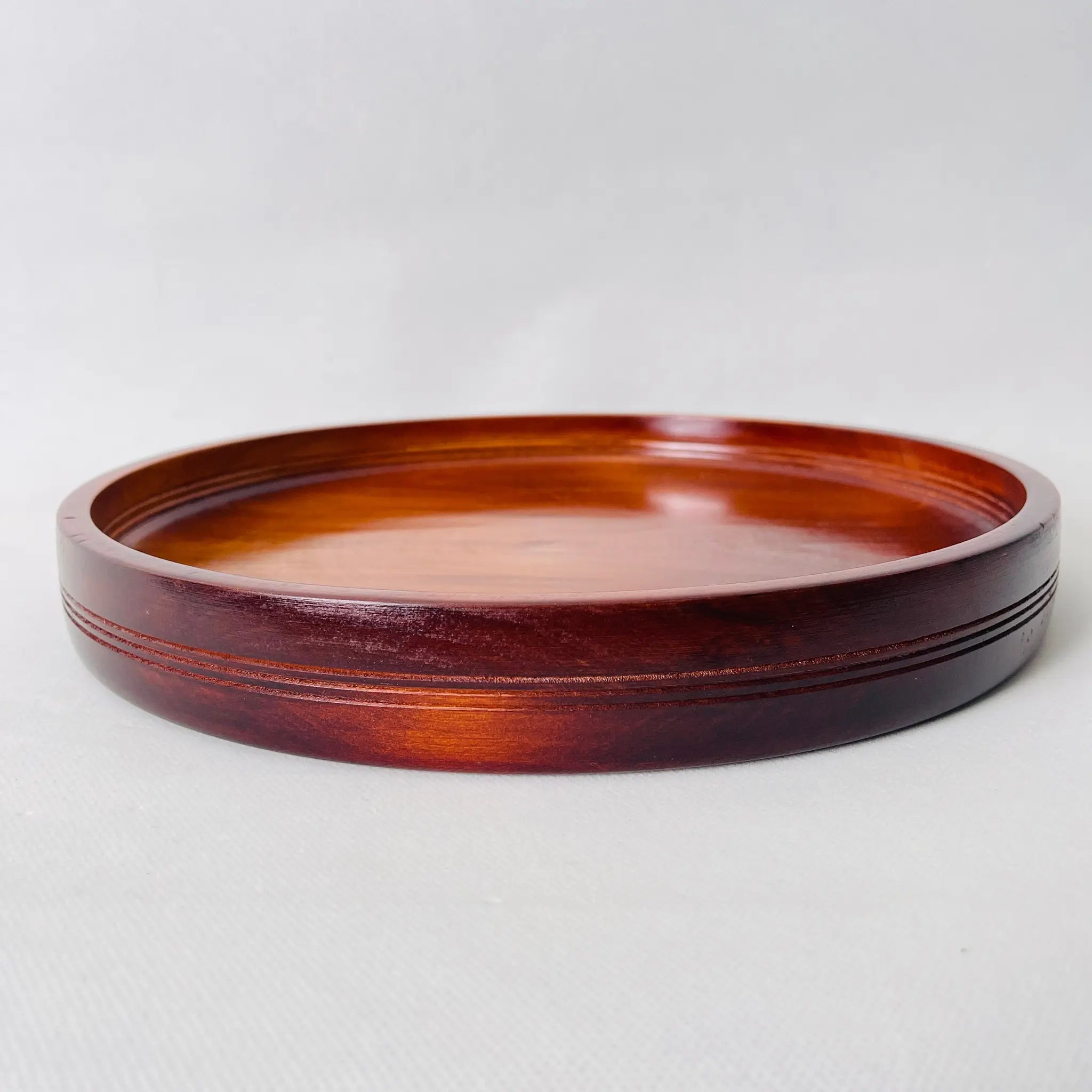 【リユース】丸盆 漆器 天然木 / 未使用 箱付き