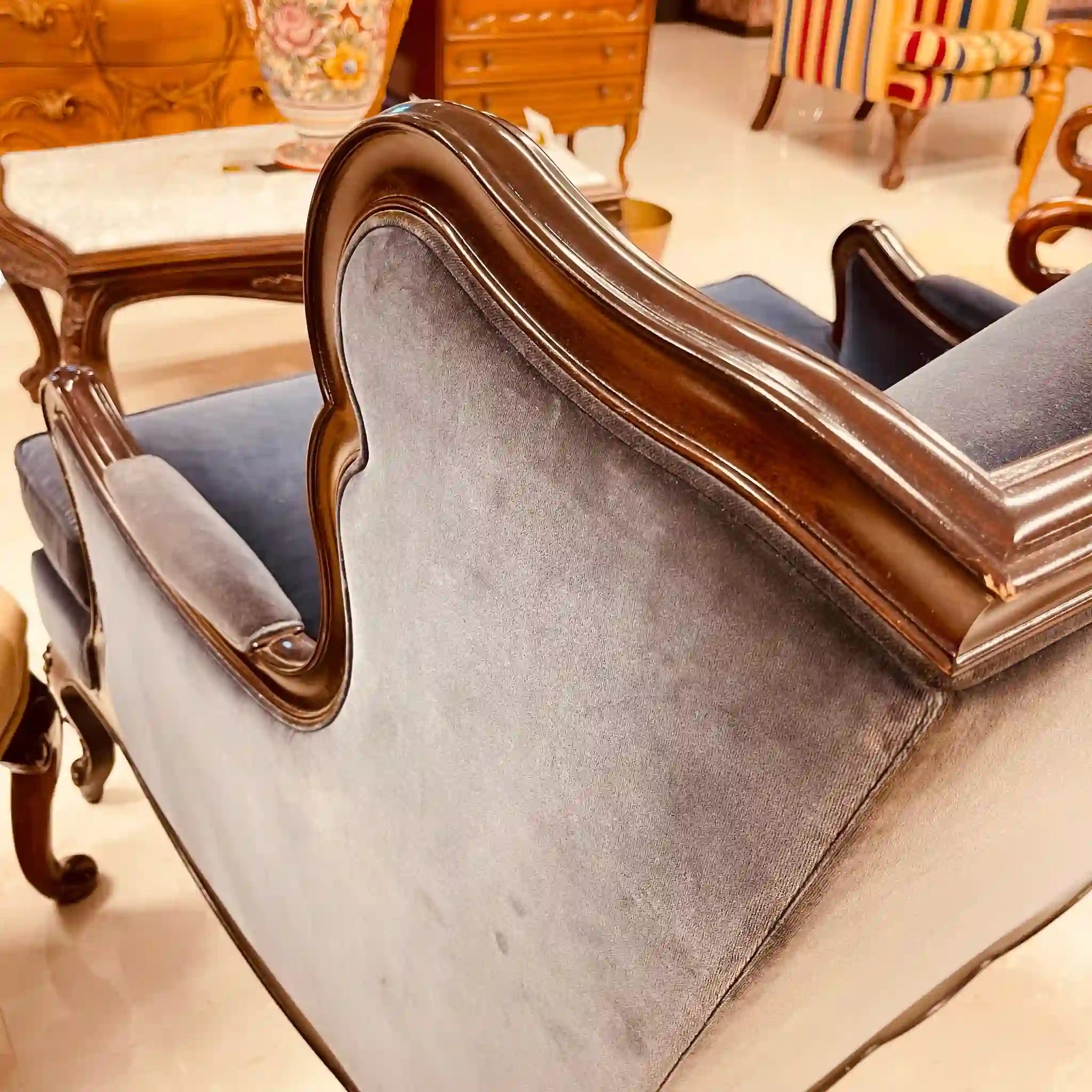 Antique Wing Sofa, 1-Seater, Decca Mahogany, Directly Imported from the UK