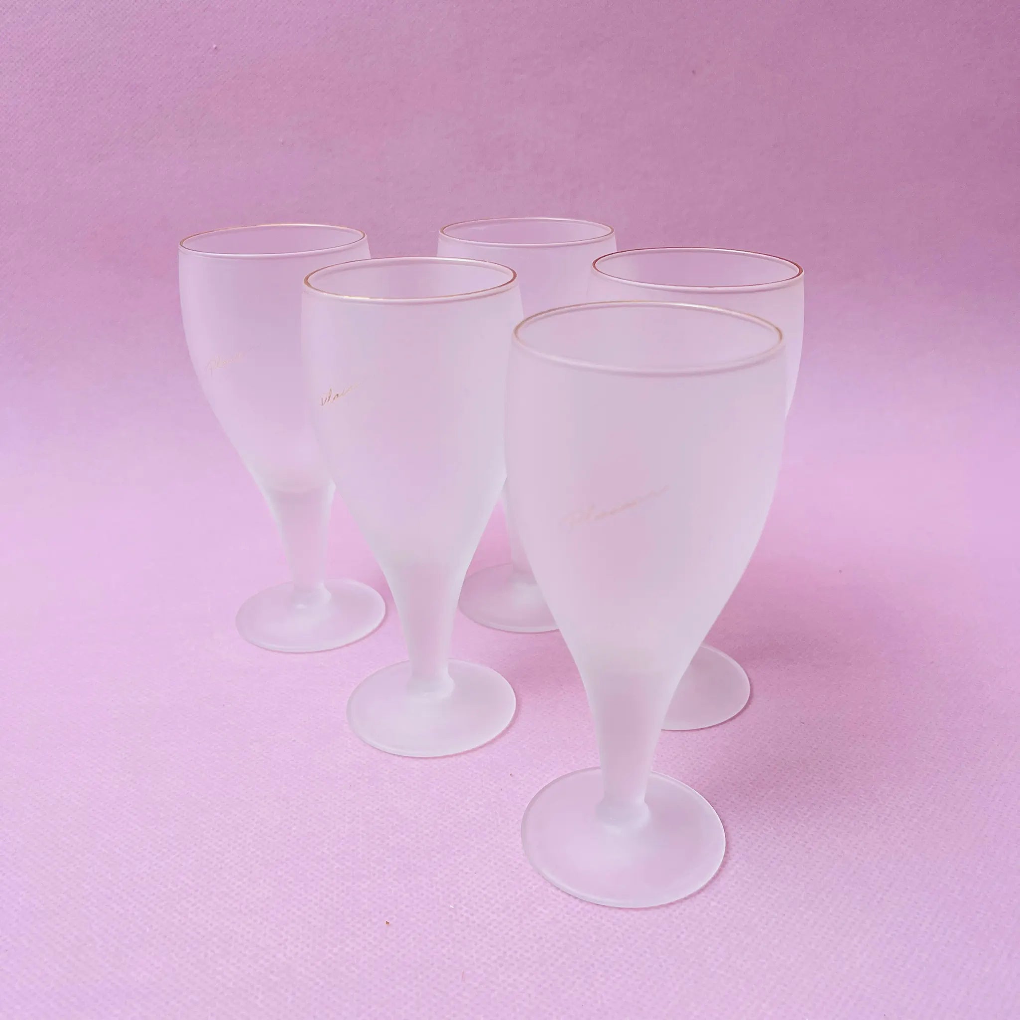 【リユース】 グラスセット 5P / Plaisir (プレジール) / フロスト加工 / 箱付き