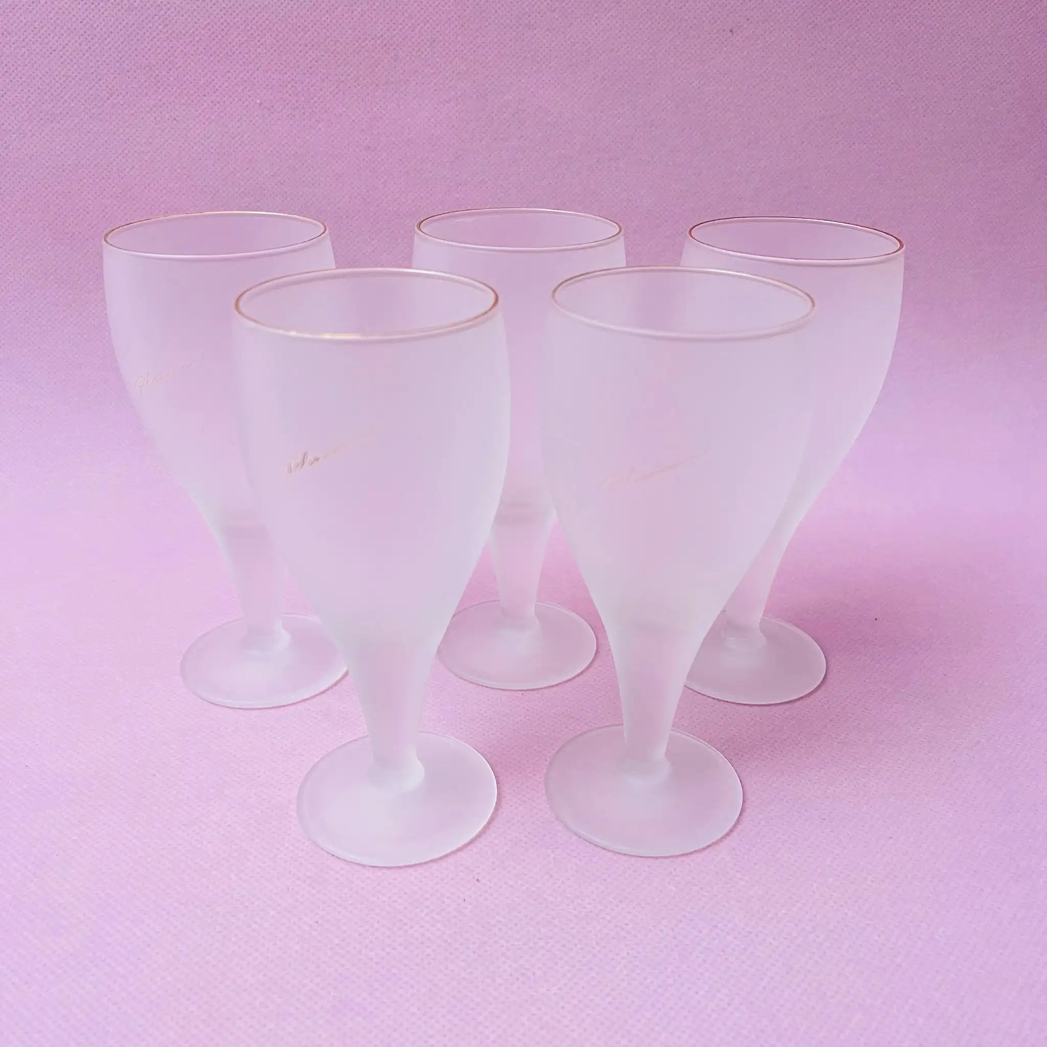 【リユース】 グラスセット 5P / Plaisir (プレジール) / フロスト加工 / 箱付き