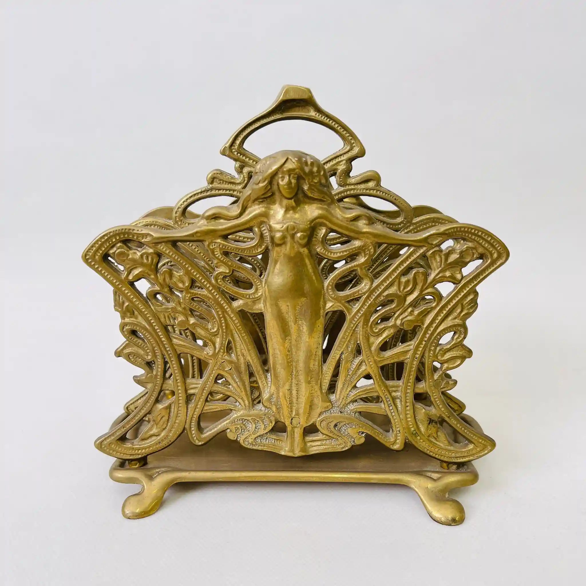 Vintage Napkin Stand / Brass / Italian / Art Nouveau Style