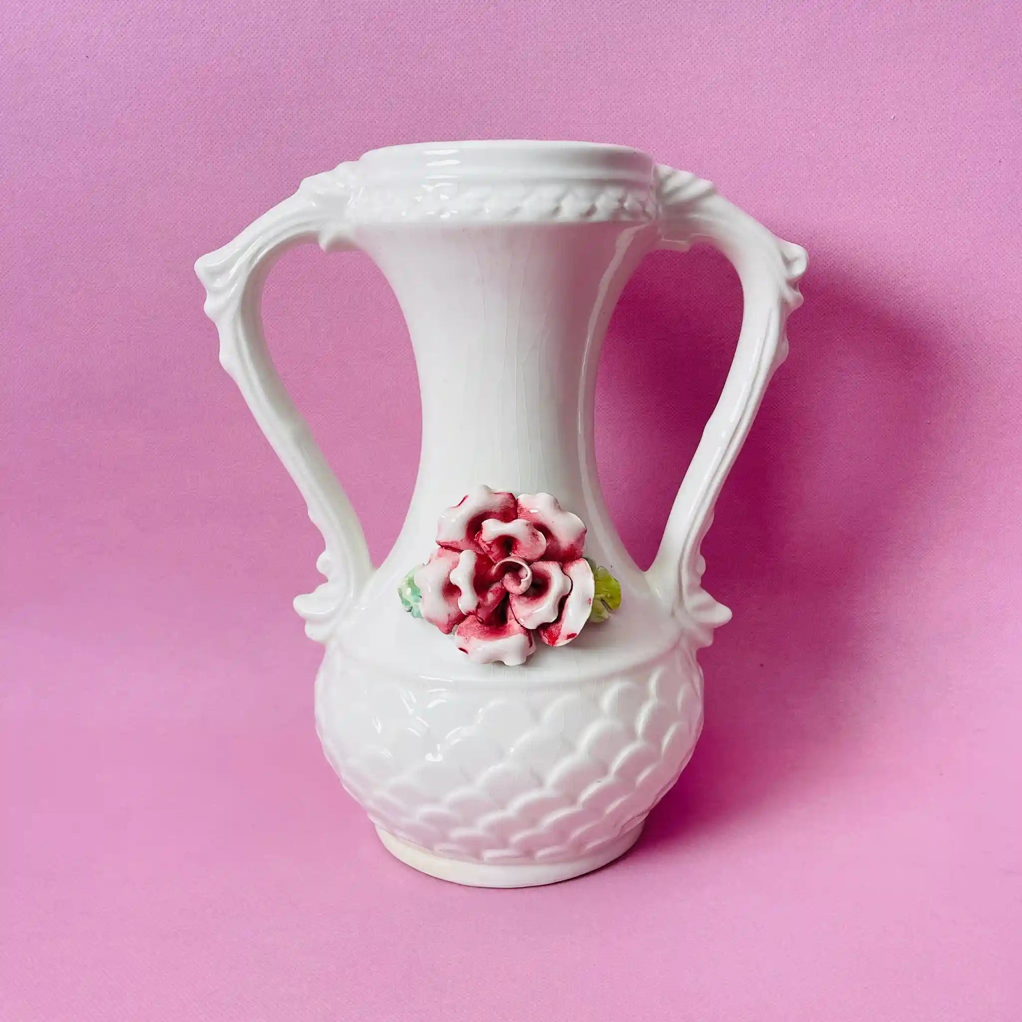 【リユース】 フラワーベース / Capodimonte(カポディモンテ) / 陶器 / イタリア / エンボス加工