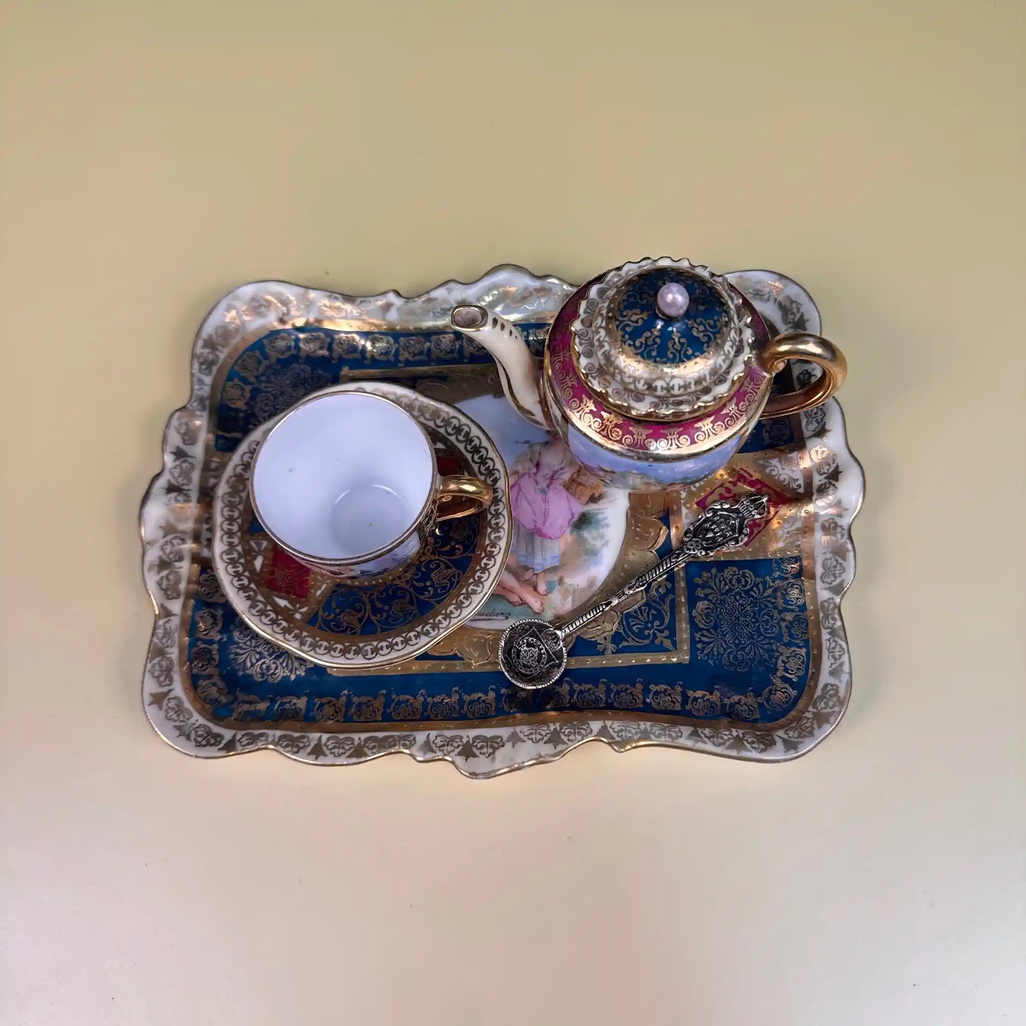 【アンティーク】 ミニティーカップ&ポット&ソーサーセット /  ミニスプーン付き5P イギリス直輸入