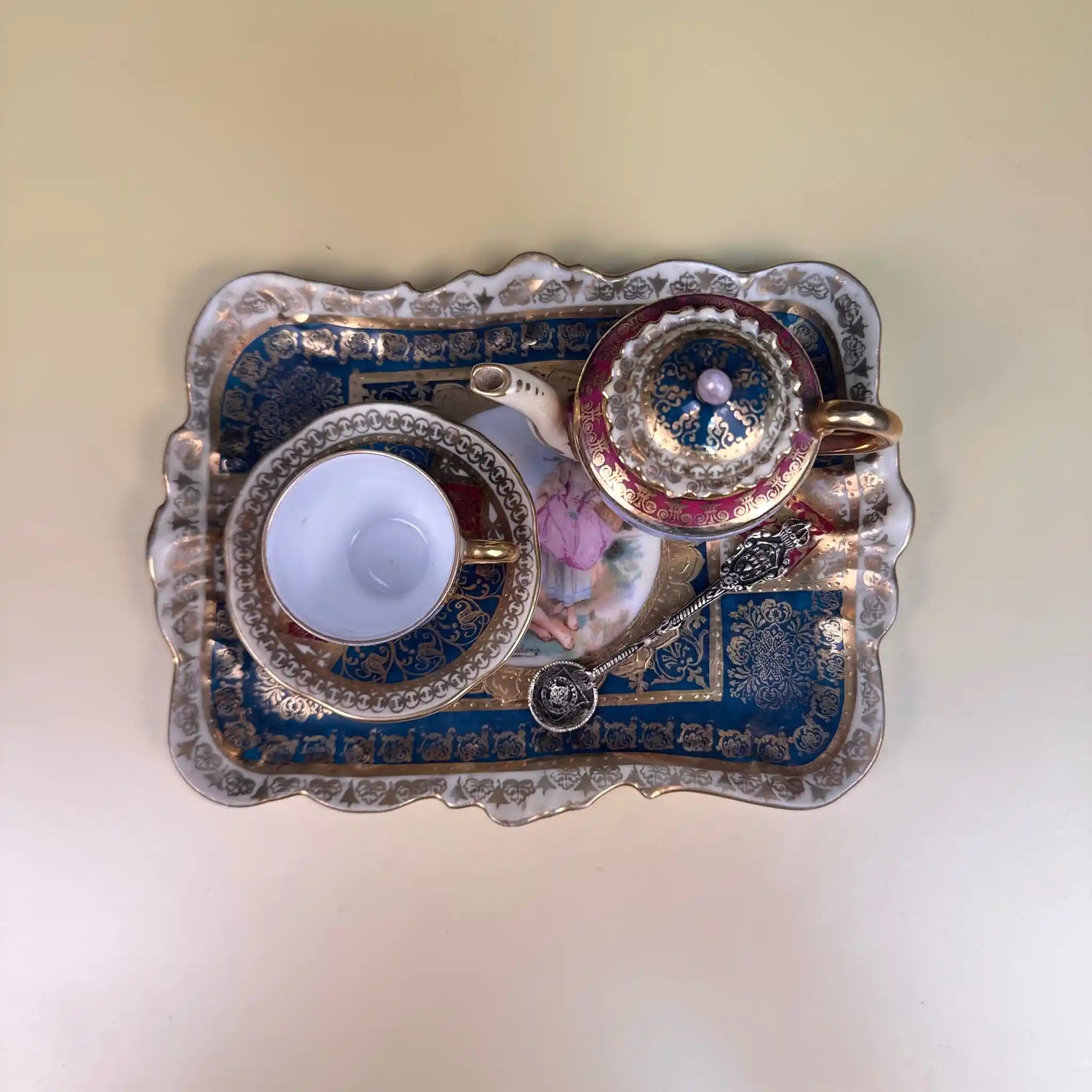 【アンティーク】 ミニティーカップ&ポット&ソーサーセット /  ミニスプーン付き5P イギリス直輸入