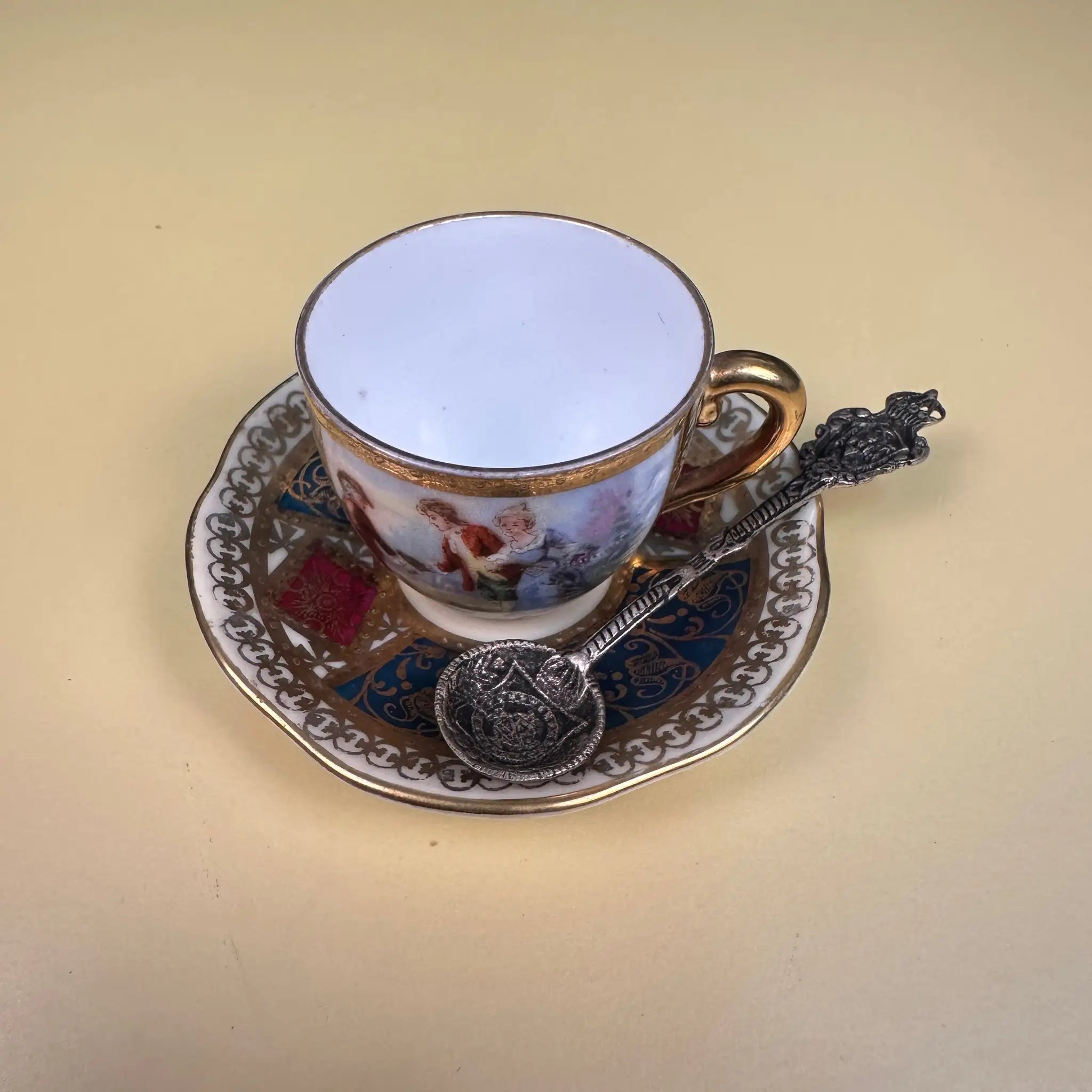 【アンティーク】 ミニティーカップ&ポット&ソーサーセット /  ミニスプーン付き5P イギリス直輸入