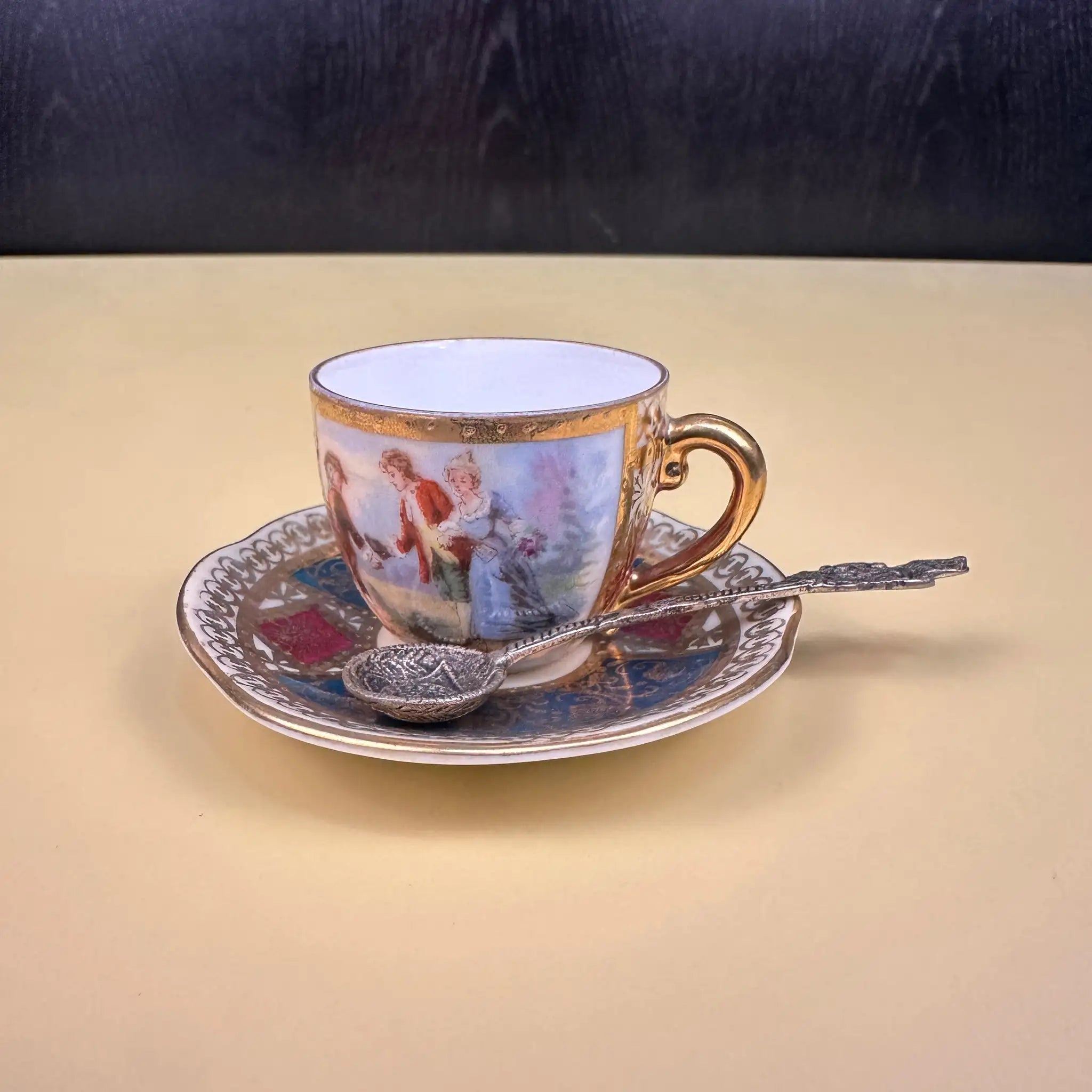 【アンティーク】 ミニティーカップ&ポット&ソーサーセット /  ミニスプーン付き5P イギリス直輸入