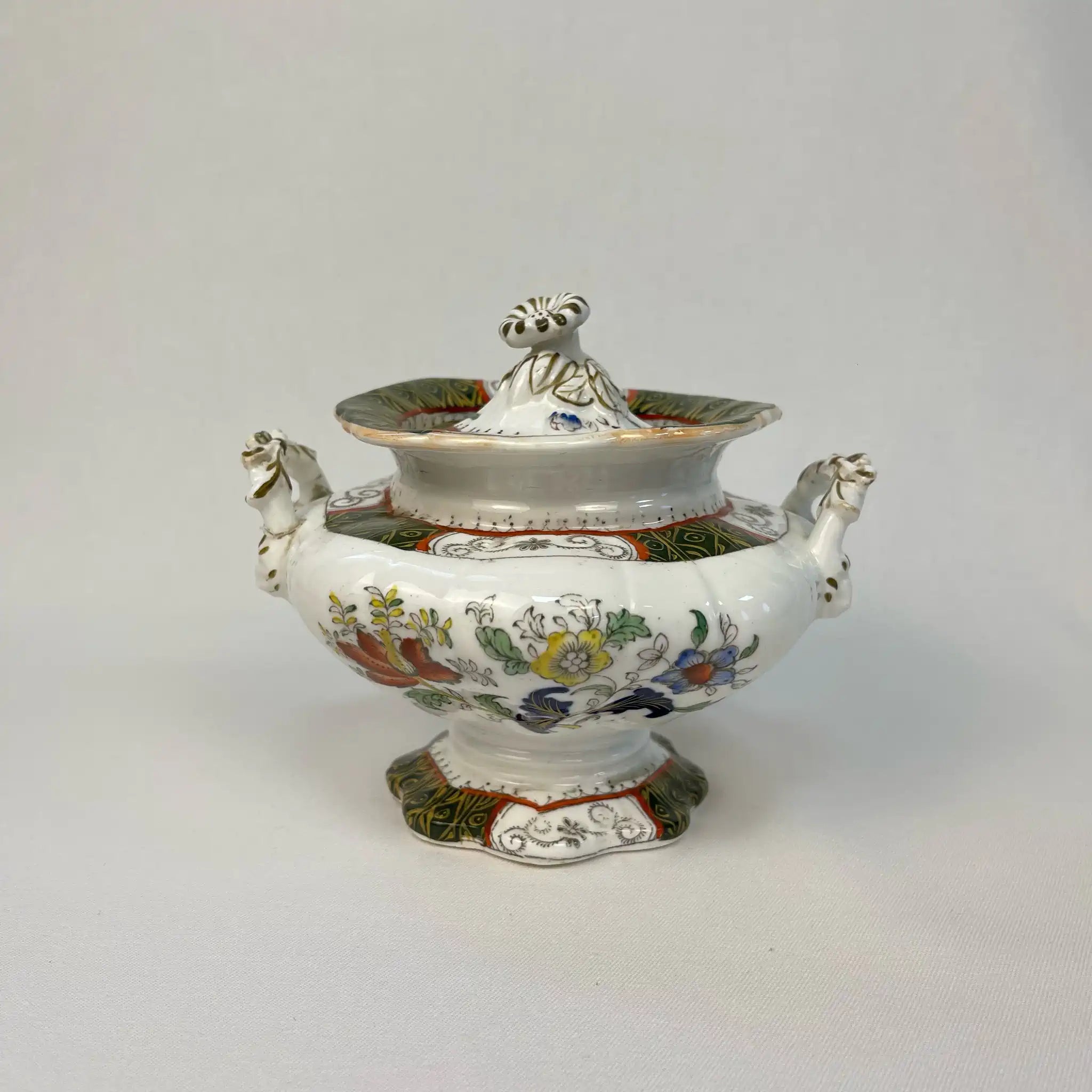 【アンティーク】 シュガーポット / ビクトリアン様式 / 19世紀 / イギリス / Famille Rose(ファミーユ・ローズ)モチーフ