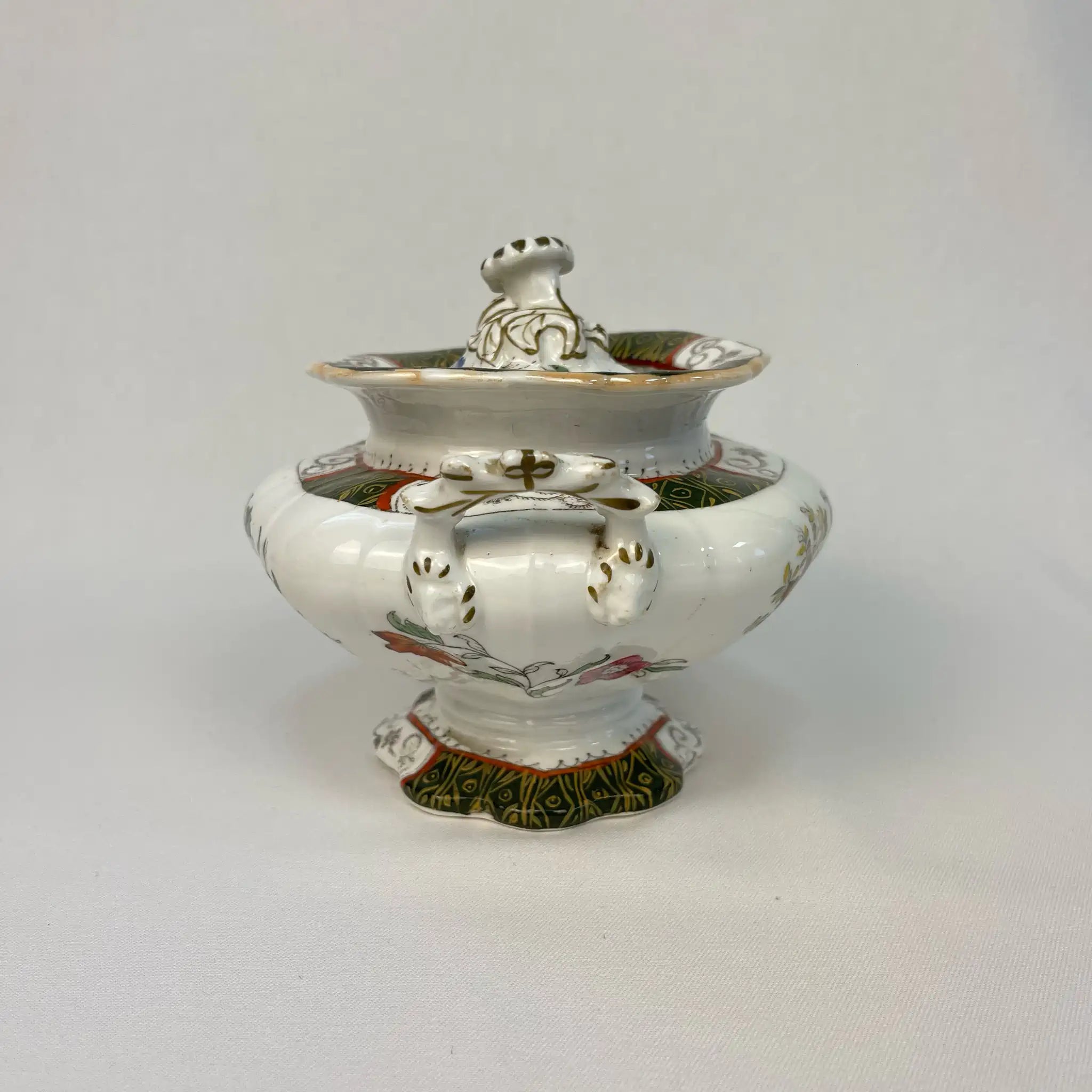 【アンティーク】 シュガーポット / ビクトリアン様式 / 19世紀 / イギリス / Famille Rose(ファミーユ・ローズ)モチーフ