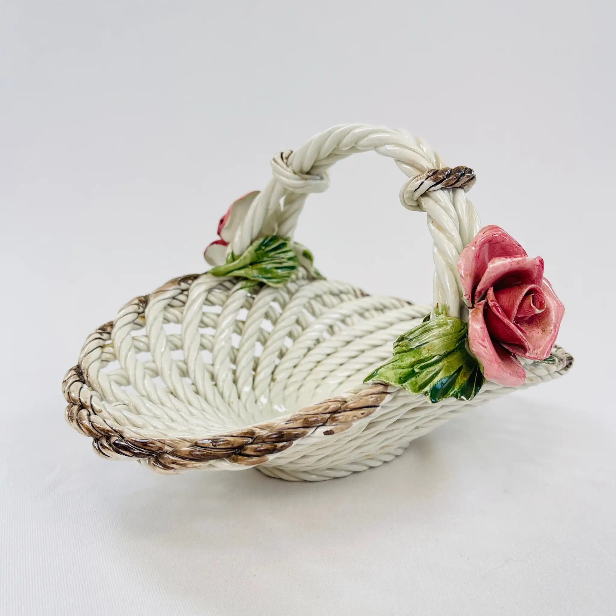 【リユース】 陶花バスケット / カポディモンテ様式 / 陶器 / イタリア