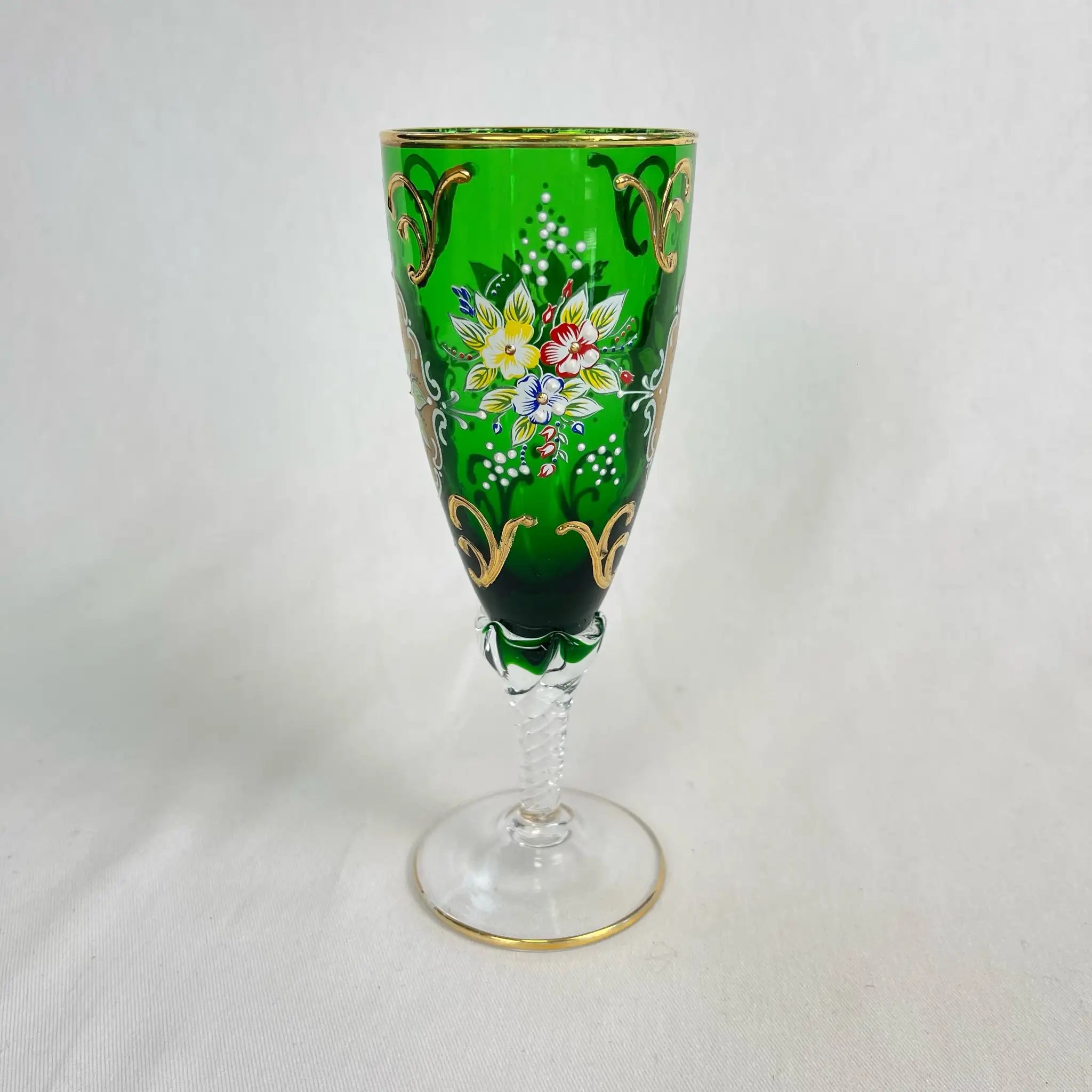 【リユース】 ベネチアングラス / ムラーノグラス / ソーダ石灰ガラス / イタリア / 金彩,花柄