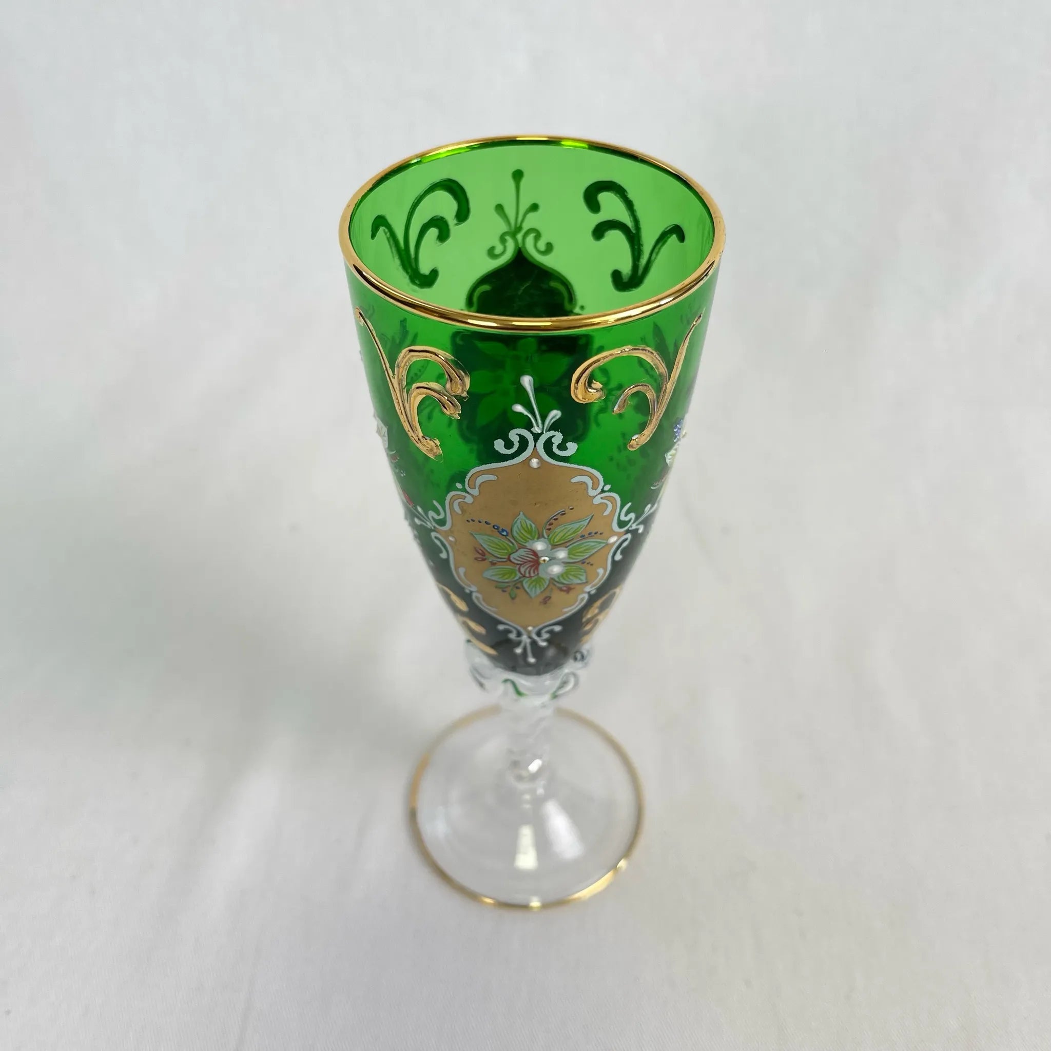 【リユース】 ベネチアングラス / ムラーノグラス / ソーダ石灰ガラス / イタリア / 金彩,花柄