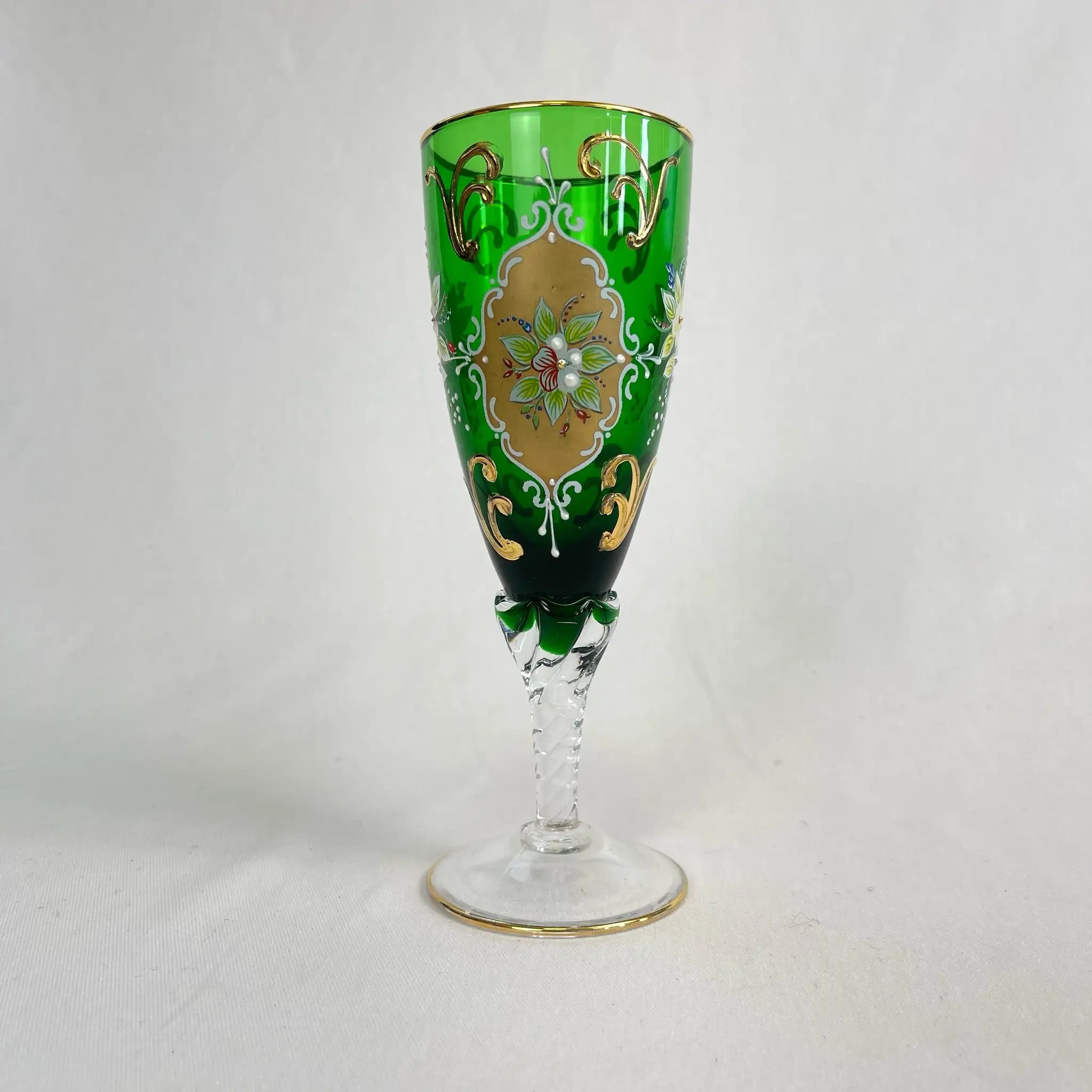 【リユース】 ベネチアングラス / ムラーノグラス / ソーダ石灰ガラス / イタリア / 金彩,花柄