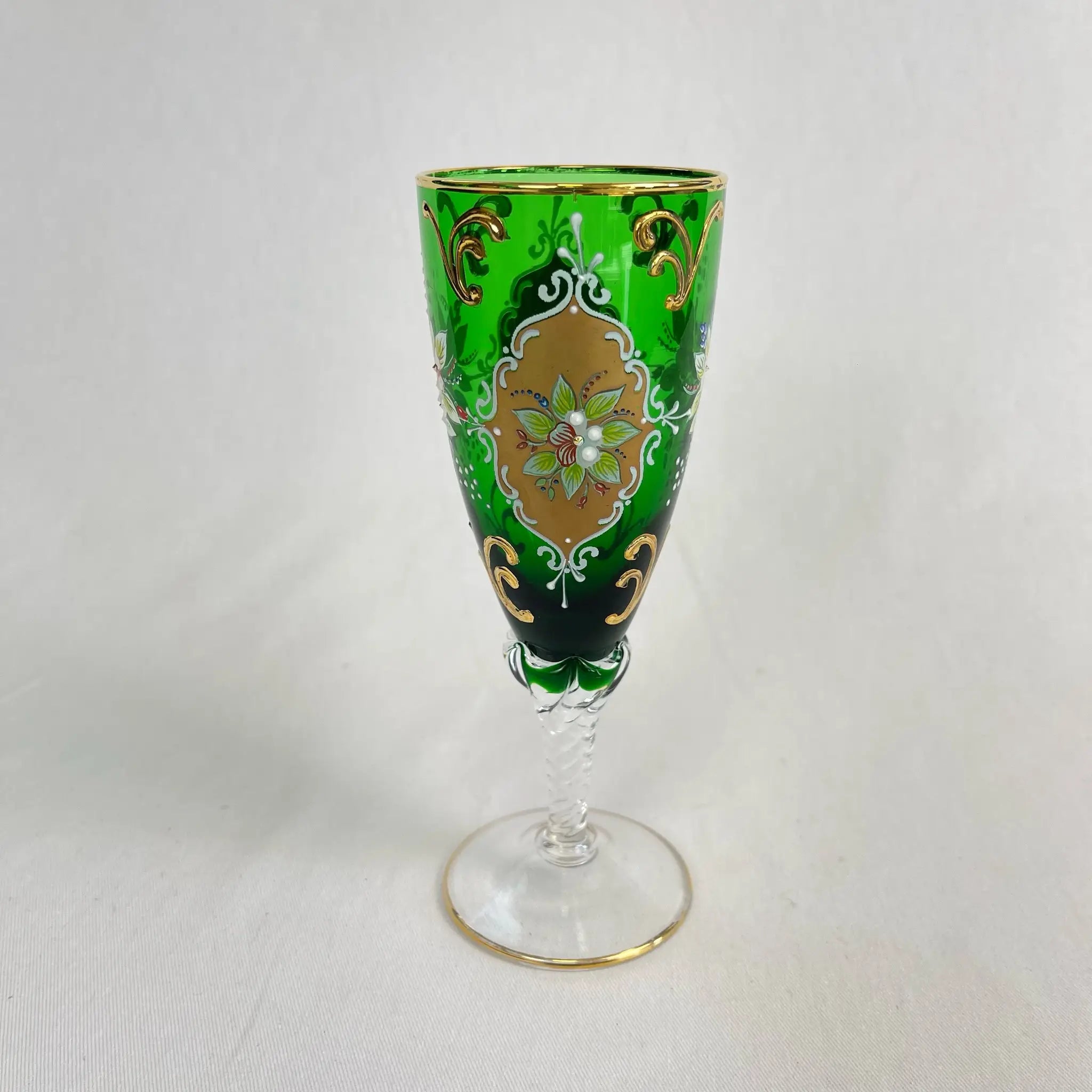 【リユース】 ベネチアングラス / ムラーノグラス / ソーダ石灰ガラス / イタリア / 金彩,花柄