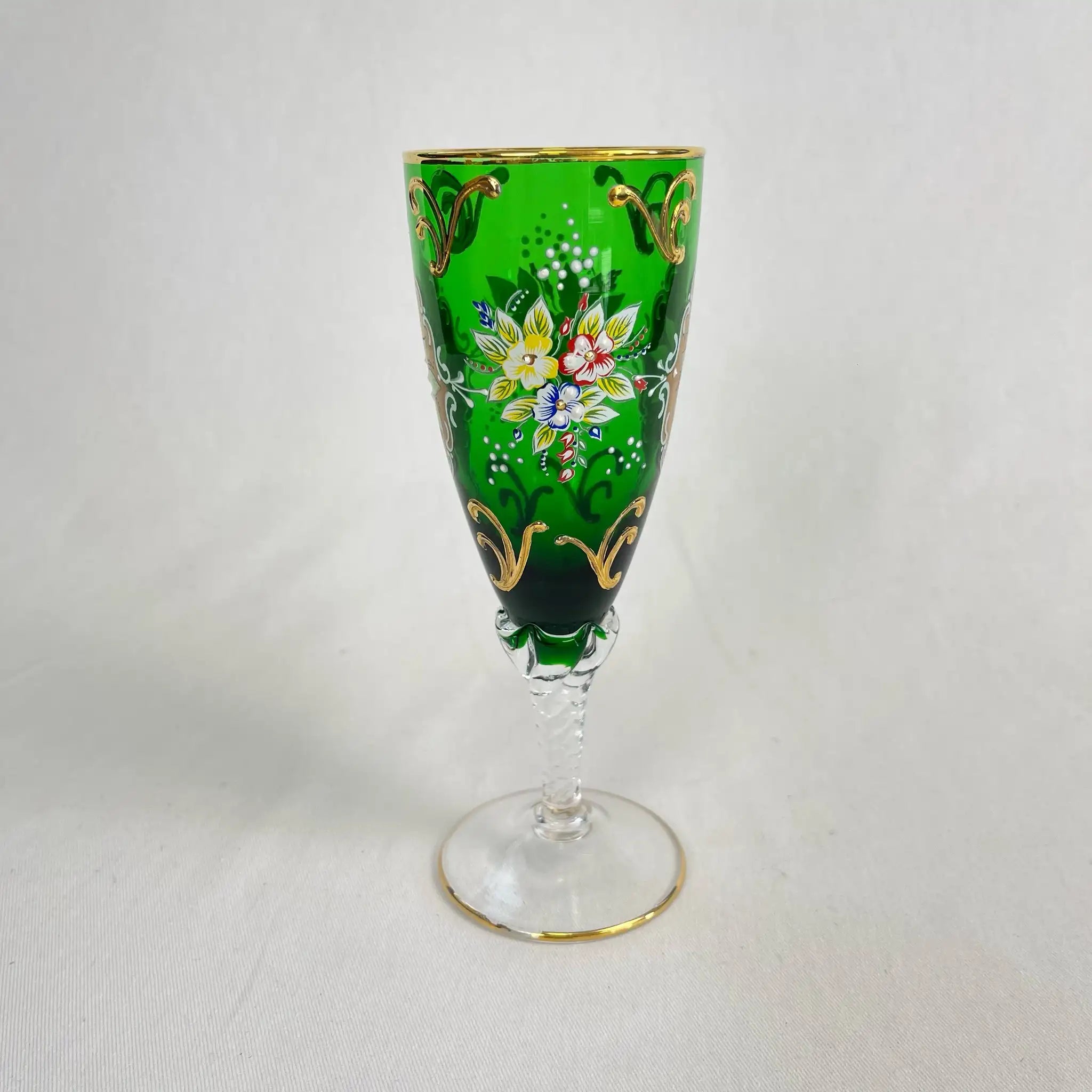 【リユース】 ベネチアングラス / ムラーノグラス / ソーダ石灰ガラス / イタリア / 金彩,花柄