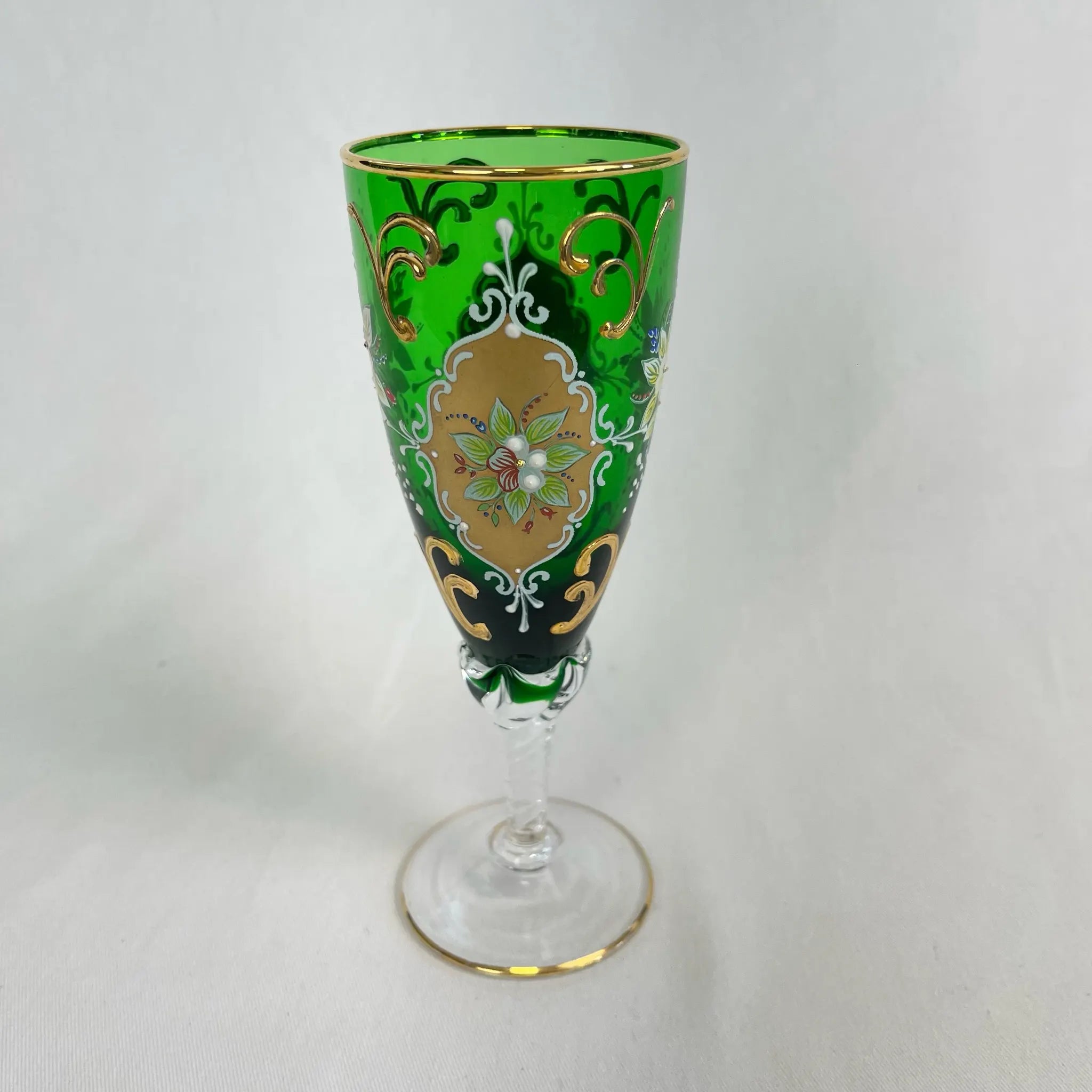 【リユース】 ベネチアングラス / ムラーノグラス / ソーダ石灰ガラス / イタリア / 金彩,花柄