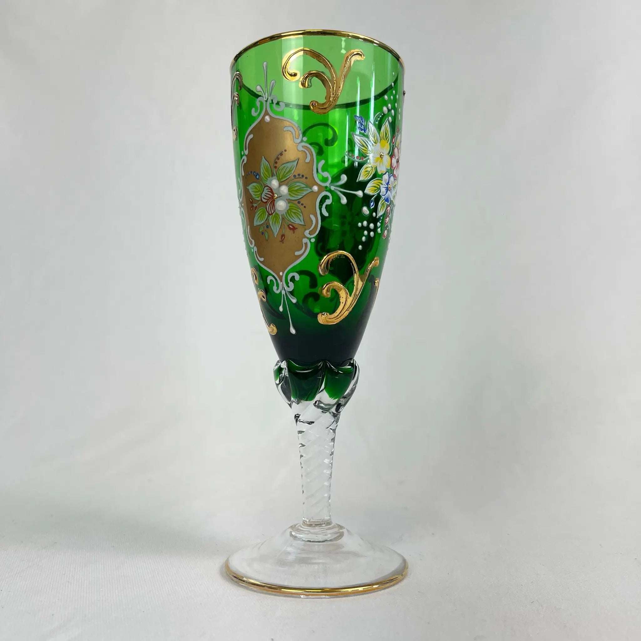 【リユース】 ベネチアングラス / ムラーノグラス / ソーダ石灰ガラス / イタリア / 金彩,花柄